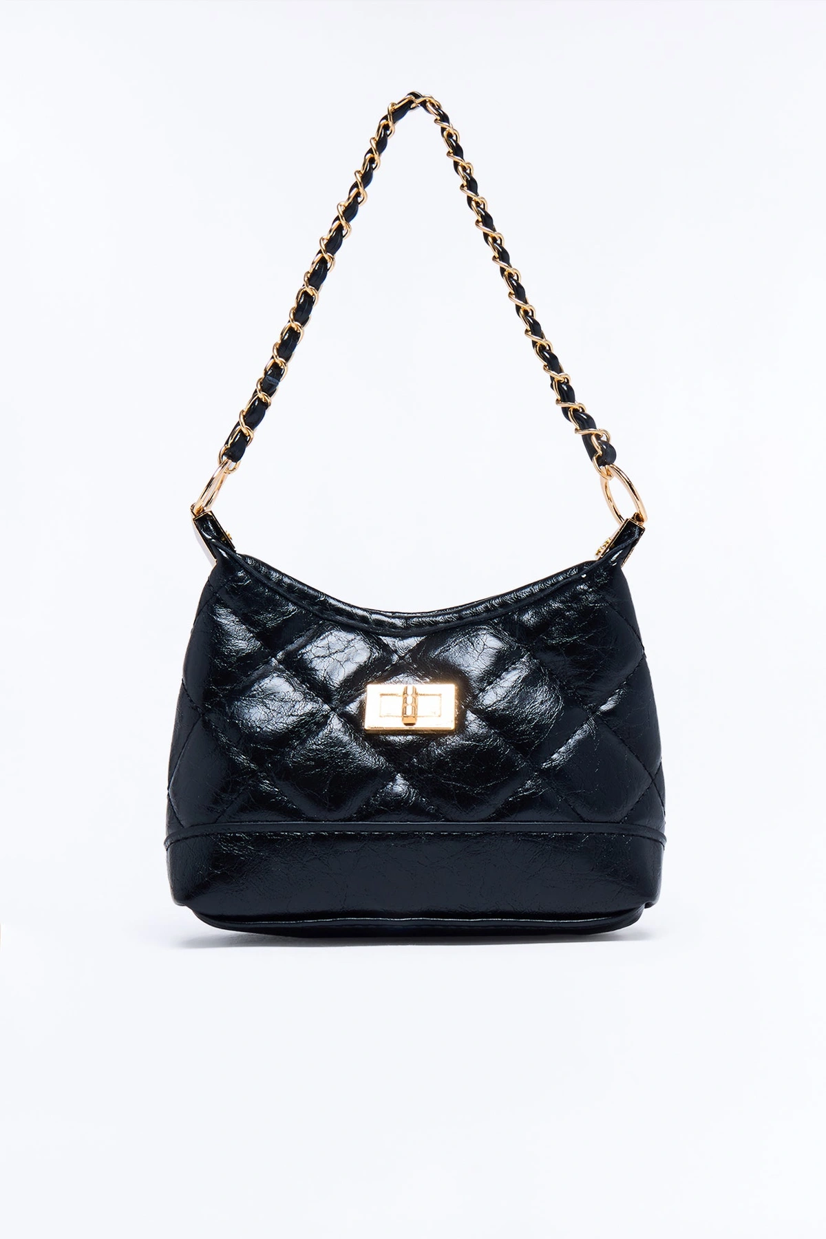 Quilted Dreams Faux Leather Crossbody Handbag - Black — Preto