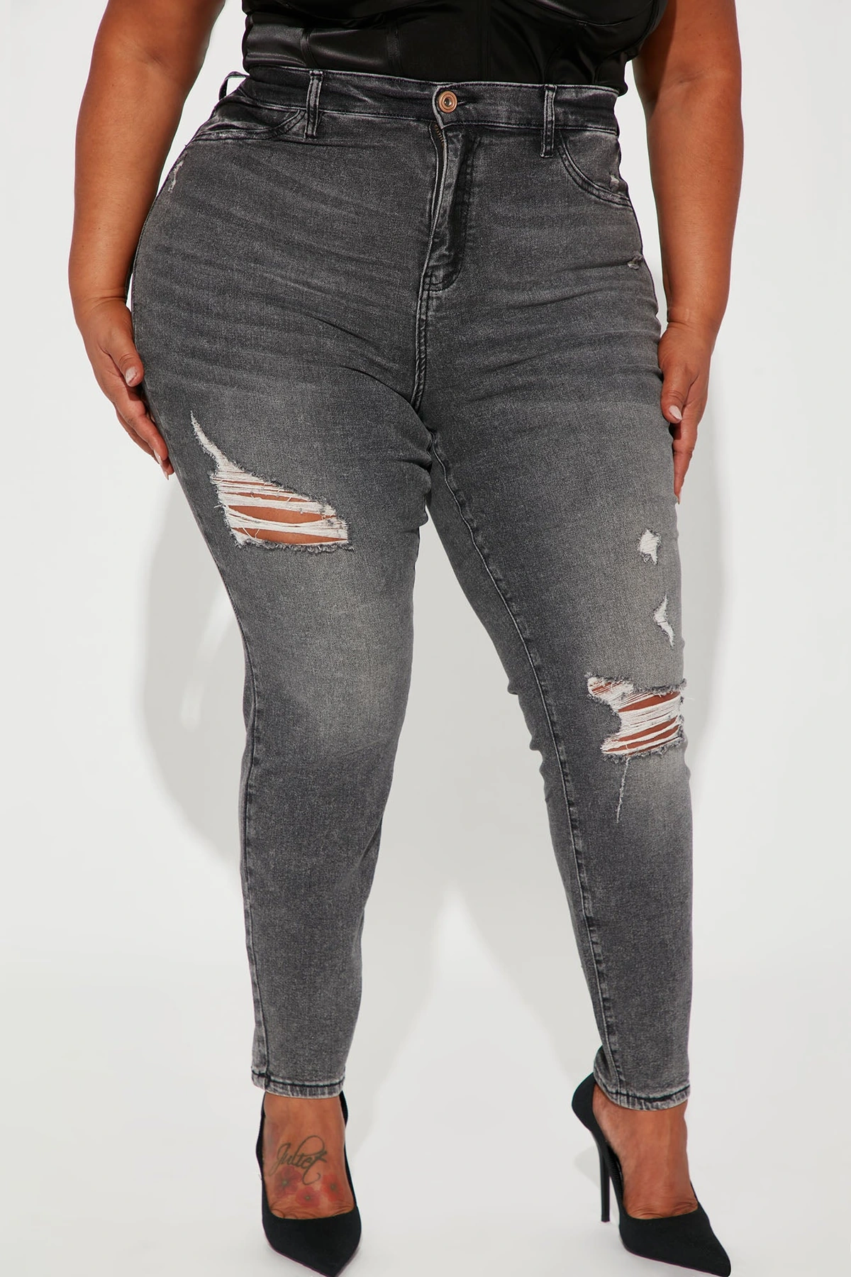 Living Life High Stretch Skinny Jeans - Black Wash — Ganga preta