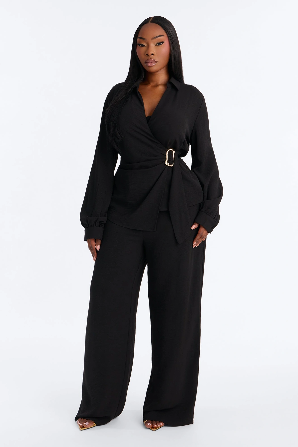 Paulina Airflow Buckle Pant Set - Black — Preto