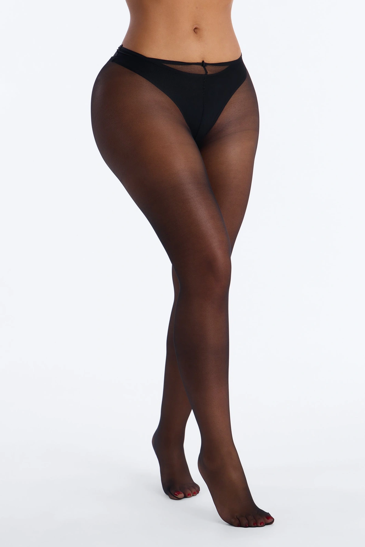 Low Waist Sheer Tights - Black — Preto