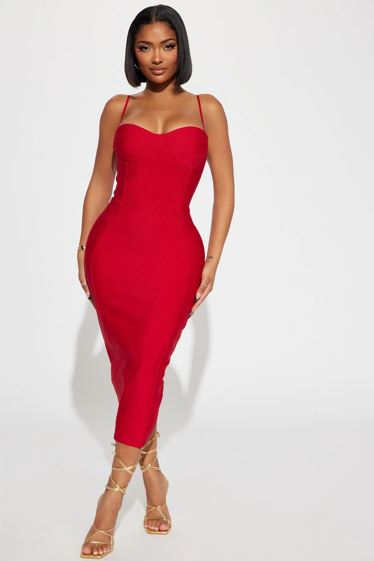 Becky Bandage Midi Dress - Red — Vermelho