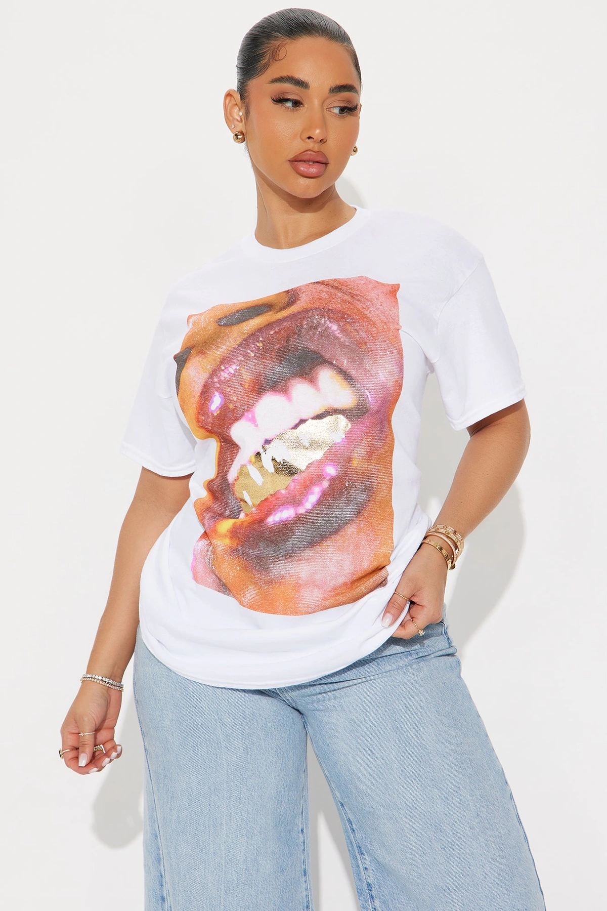 Gold Grill Glossy Tee - White — Branco