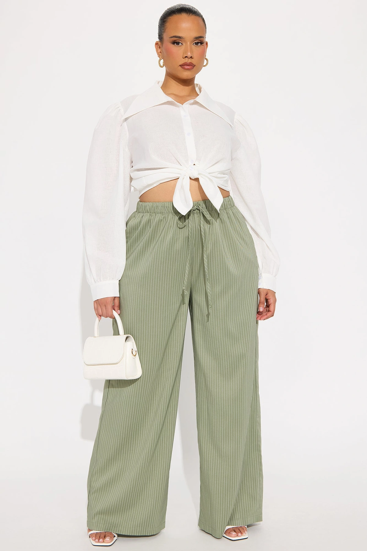 Until Next Time Pinstripe Trouser - Sage — Verde-sálvia