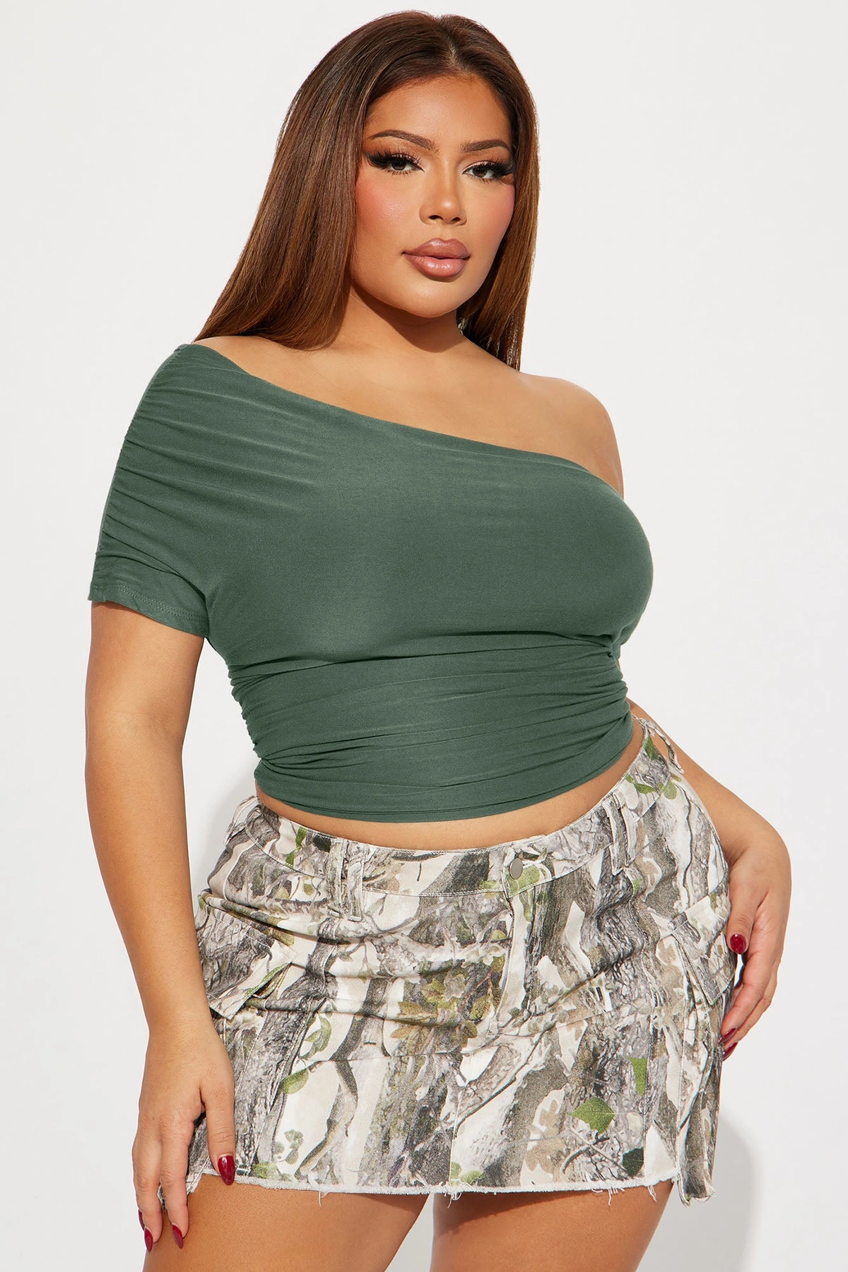 Oksana One Shoulder Top - Olive — Verde-azeitona