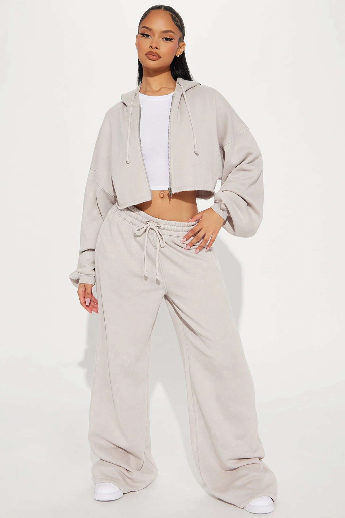 On The Go Fleece Pant Set - Taupe — Bege acinzentado