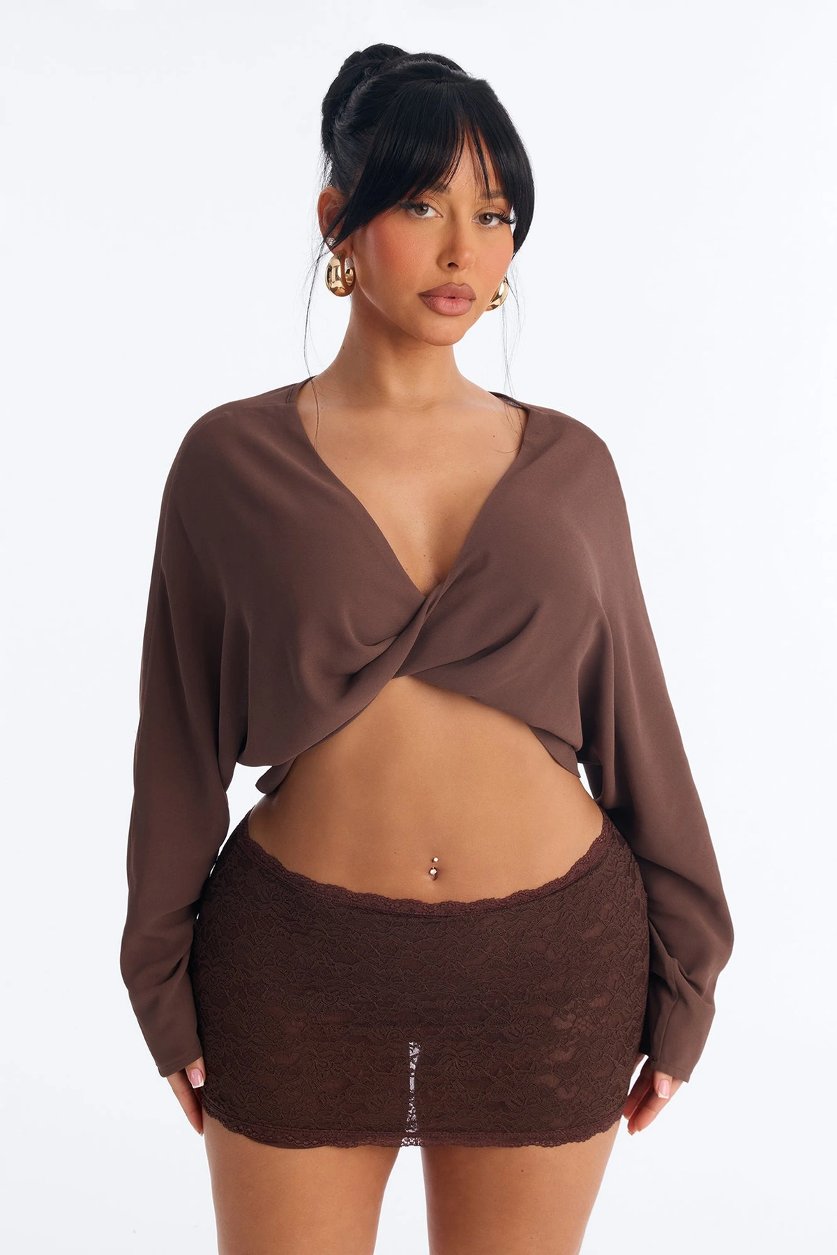 Collecting Cities Twisted Chiffon Blouse - Chocolate — Chocolate