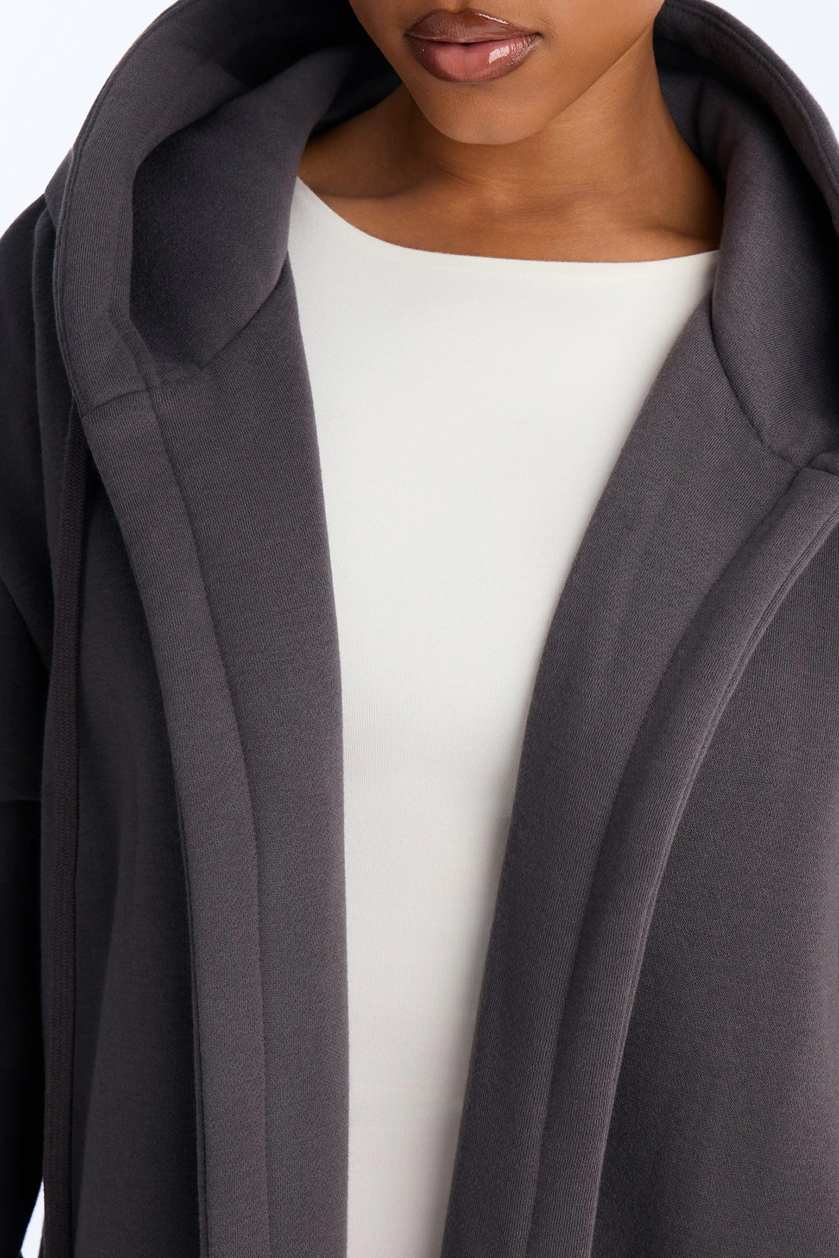 Jolie Cozy Fleece Trench - Charcoal — Cinzento-escuro