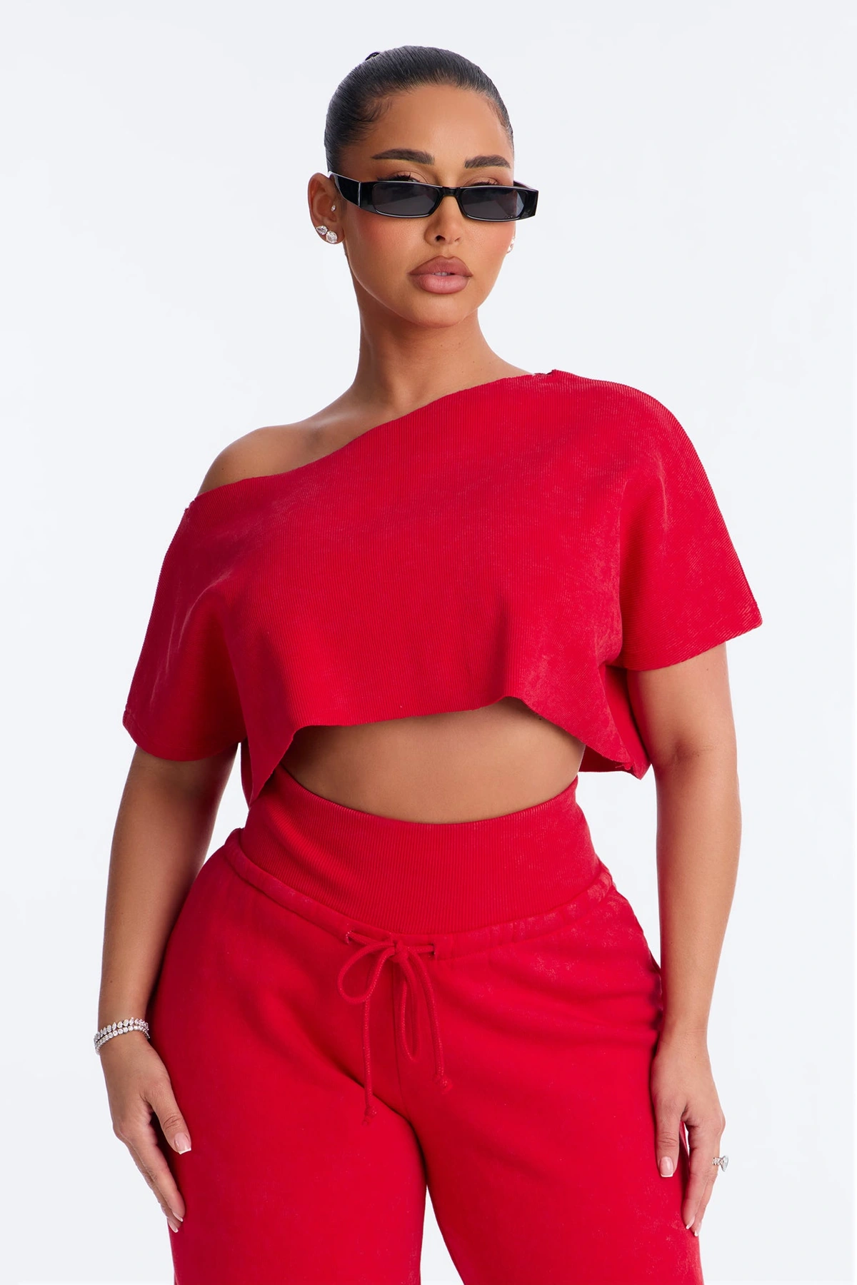 Mila Off Shoulder Top And Sweatpant Set - Red — Vermelho