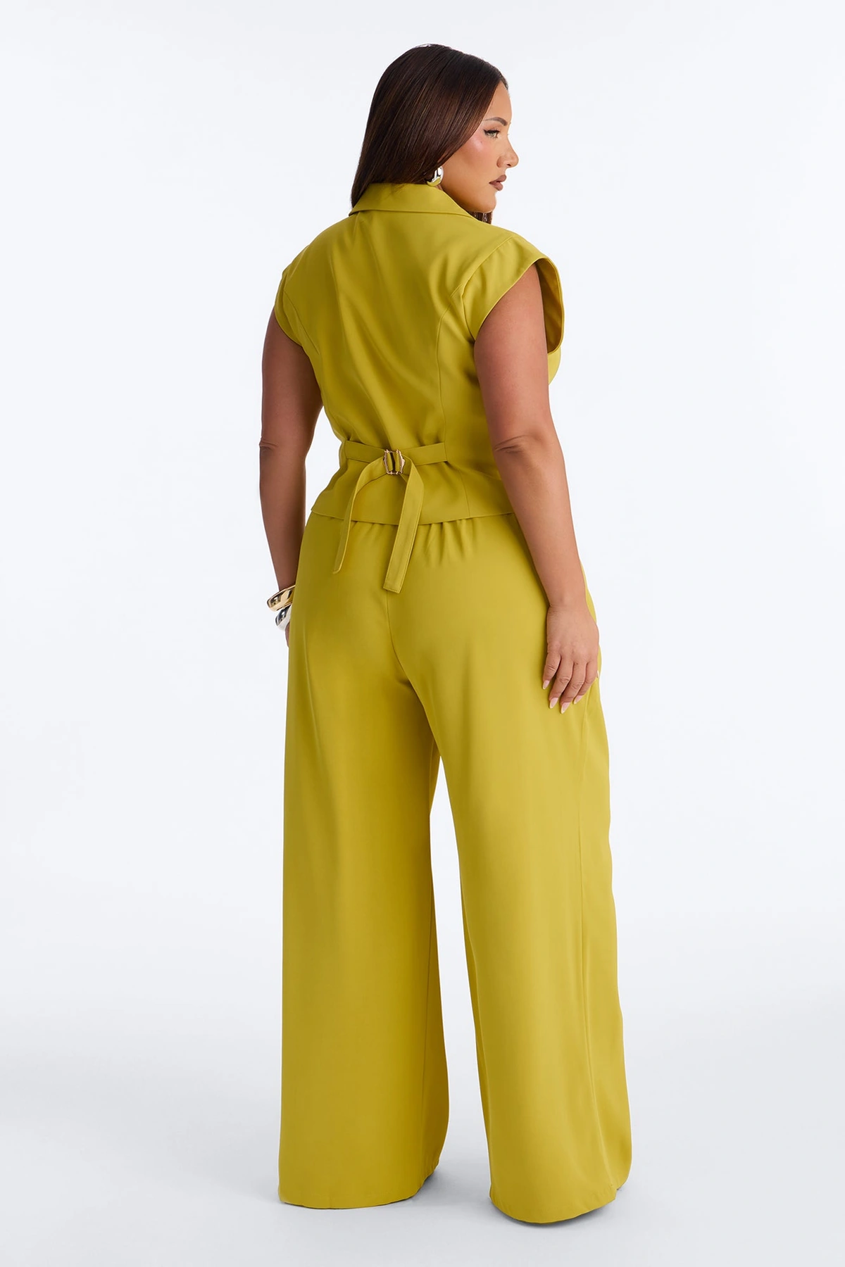 Feeling Polished Cinched Vest Pant Set - Chartreuse — Chartreuse