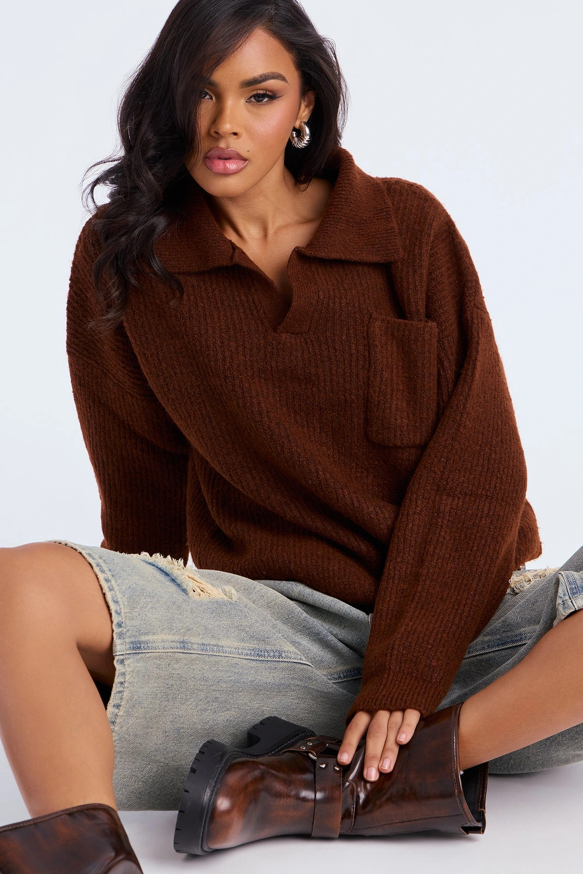 Ollie Polo Sweater - Brown — Castanho