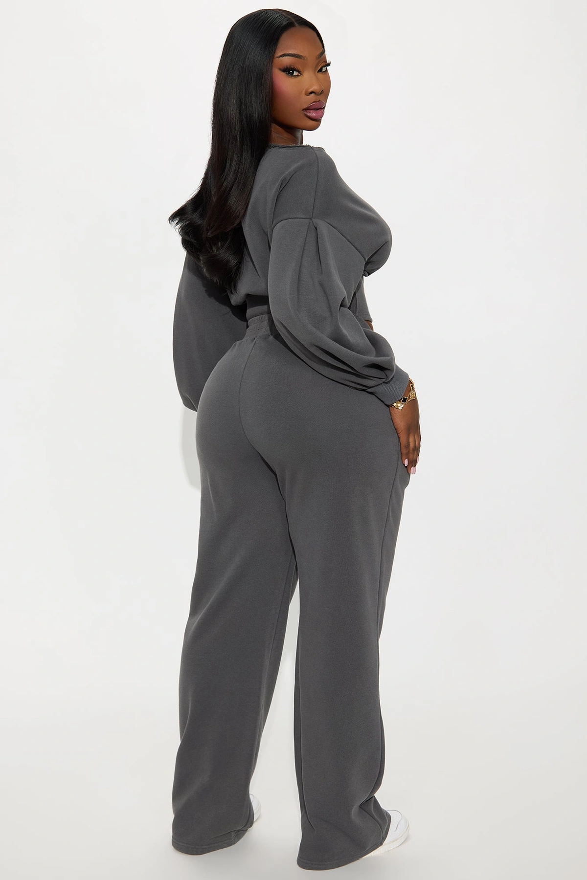 Come Find Me Washed Fleece Mix Pant Set - Charcoal — Cinzento-escuro
