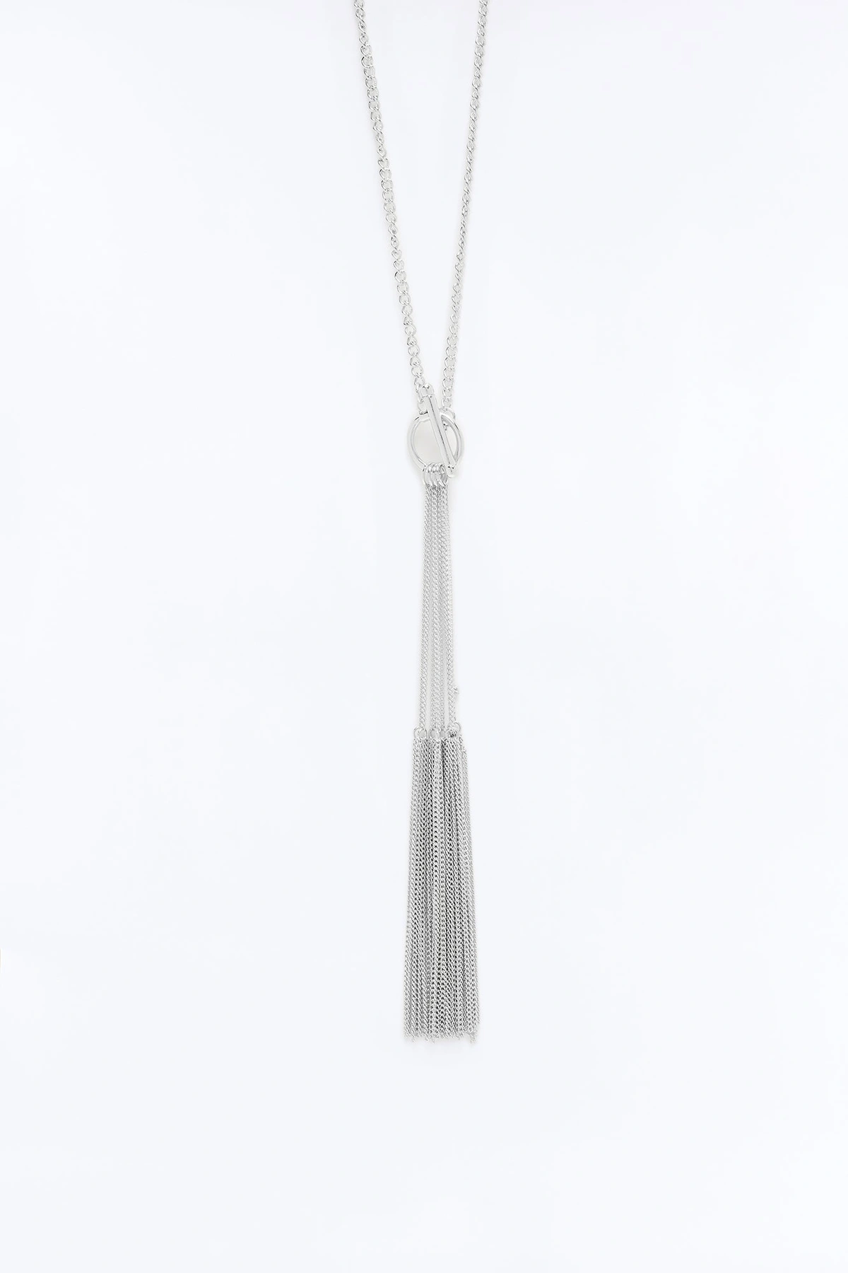 Not Going Anywhere Fringe Lariat Necklace - Silver — Prateado