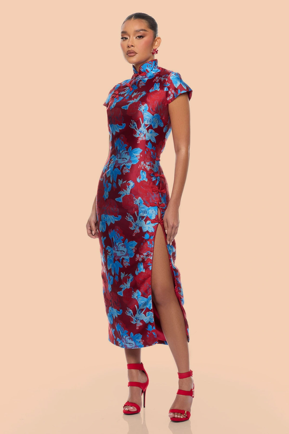 Modern Bloom Jacquard Maxi Dress - Red/combo — Vermelho/combinação