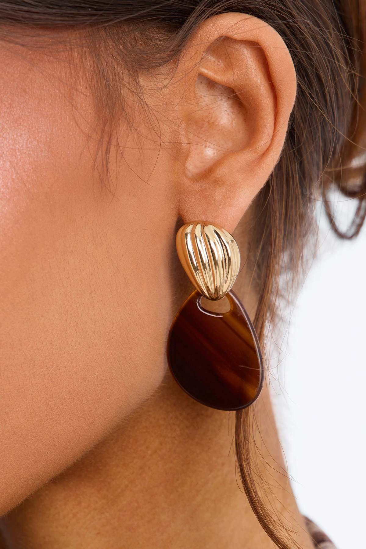 Sunset Kiss Drop Earrings - Gold/Brown — Dourado/Castanho