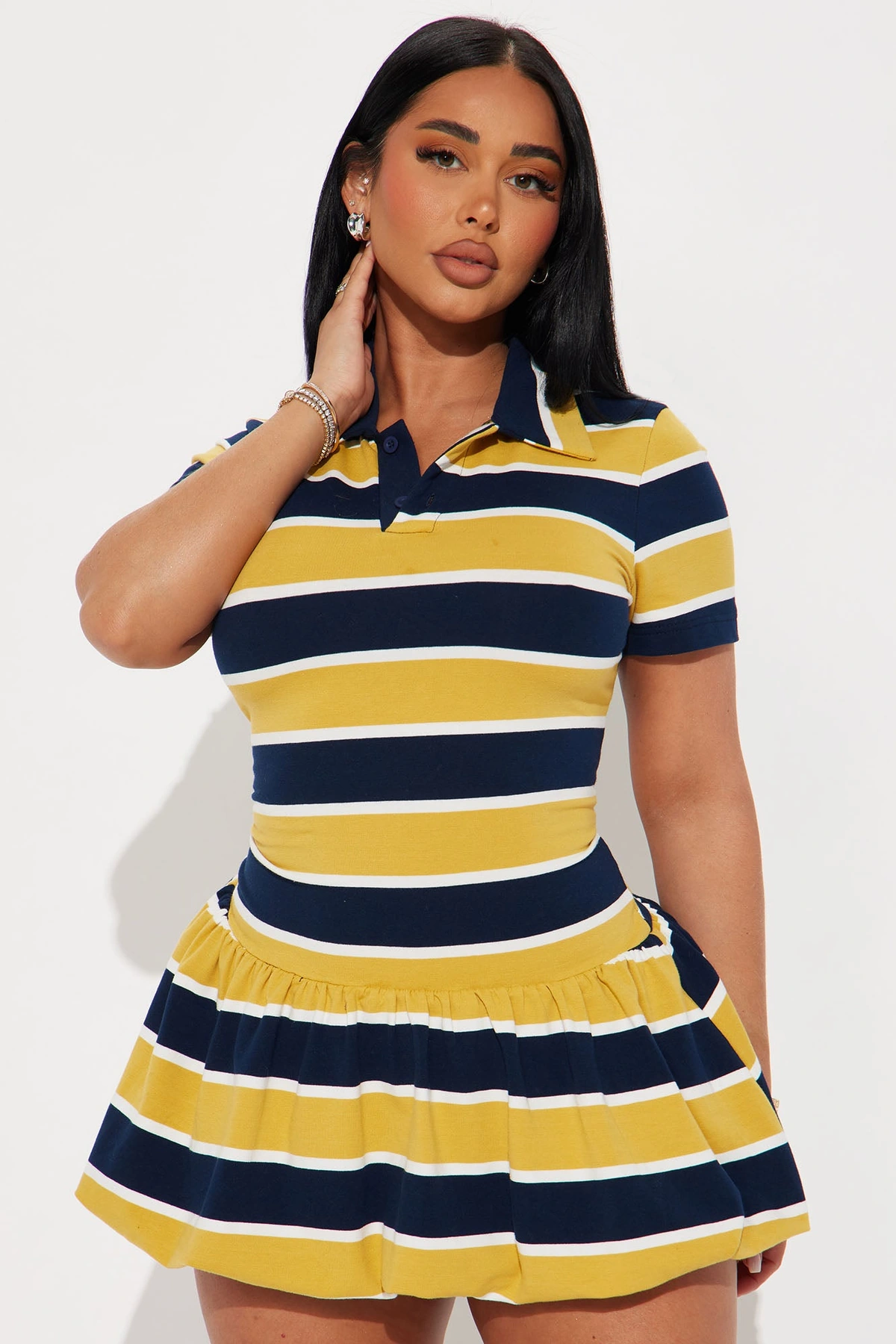 Hayes Striped Bubble Micro Mini Dress - Yellow/combo — Amarelo/combinação