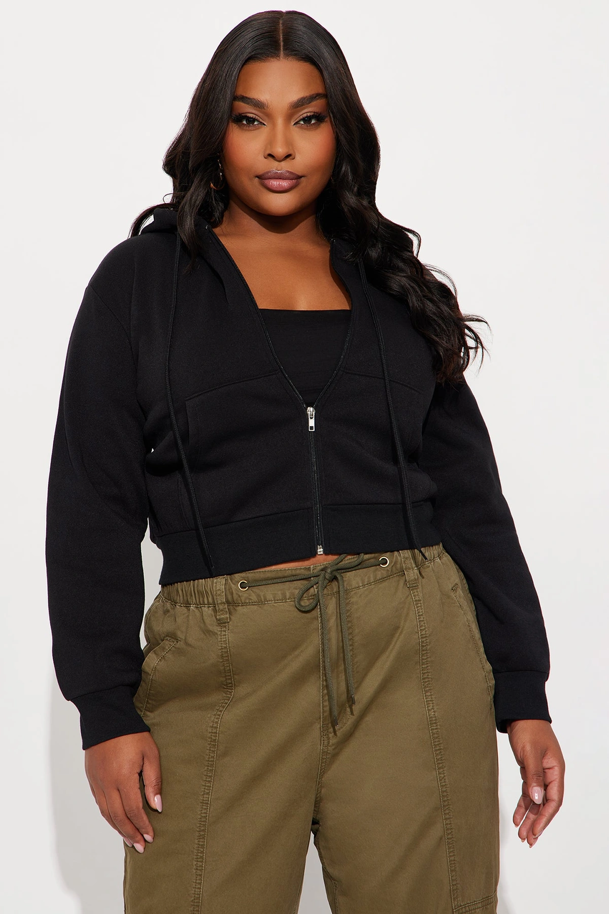 Kinsley Cropped Hoodie - Black — Preto