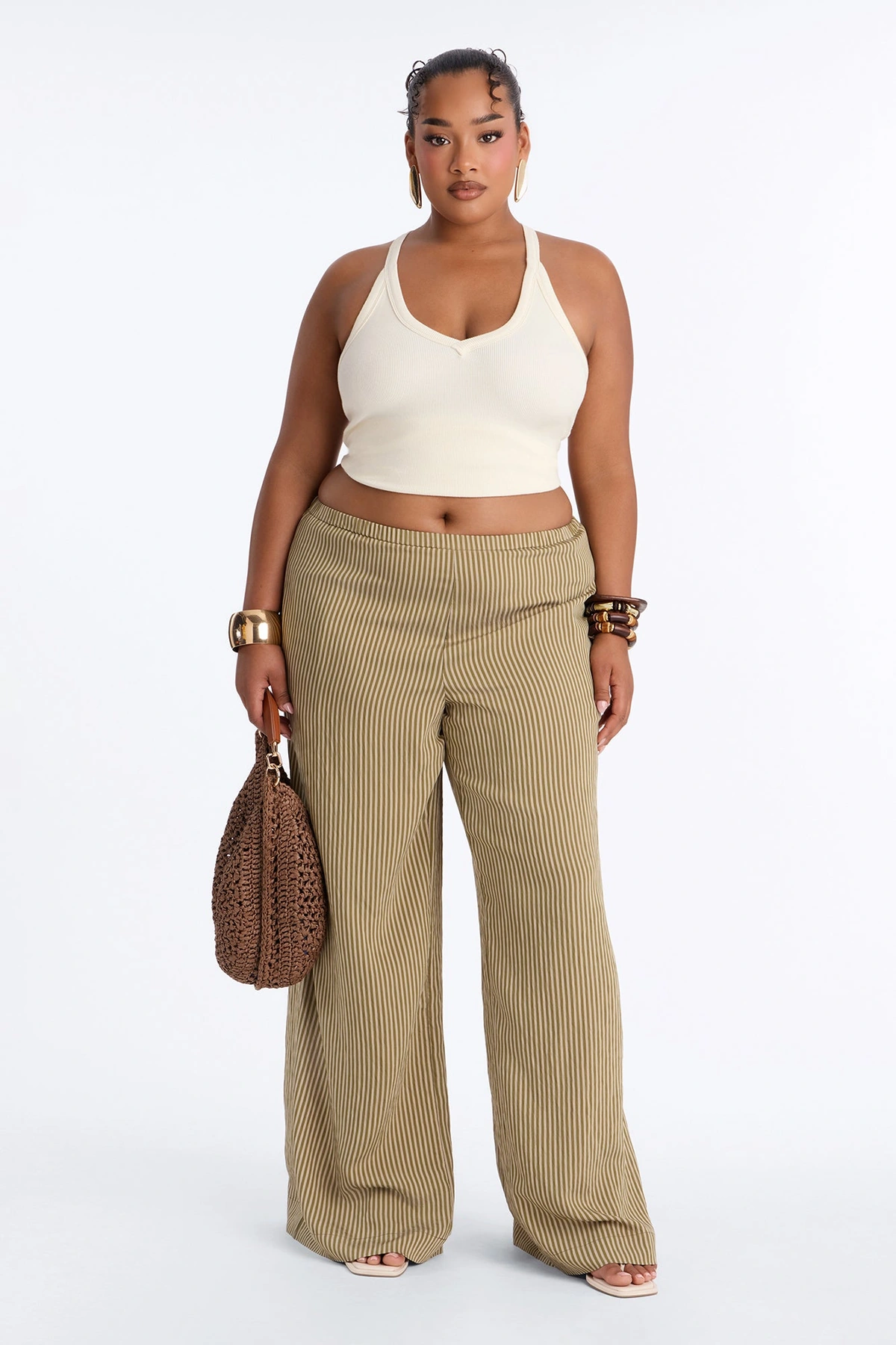 Fawn Stripe Wide Leg Pant 33″ - Olive/combo — Verde-azeitona/combinação