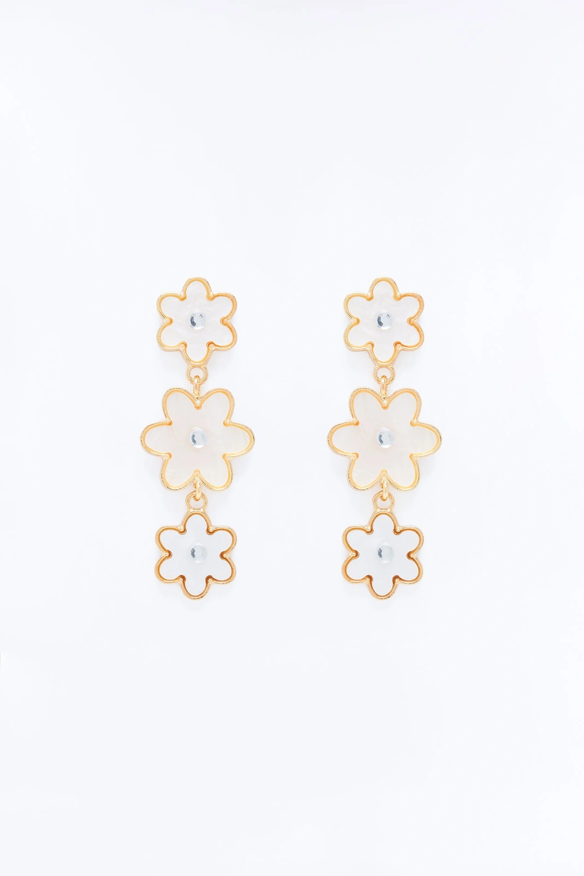 Dropping Daisies Earrings - White/Gold — Branco/Dourado
