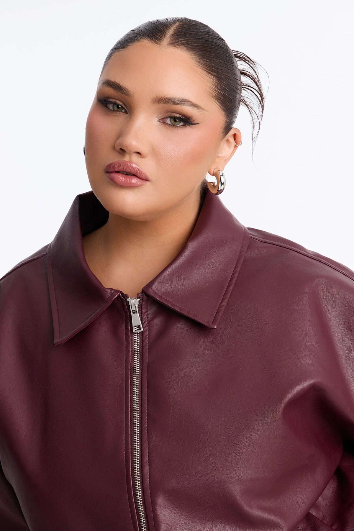 Hustle Mode Oversized Faux Leather Jacket - Burgundy — Bordô