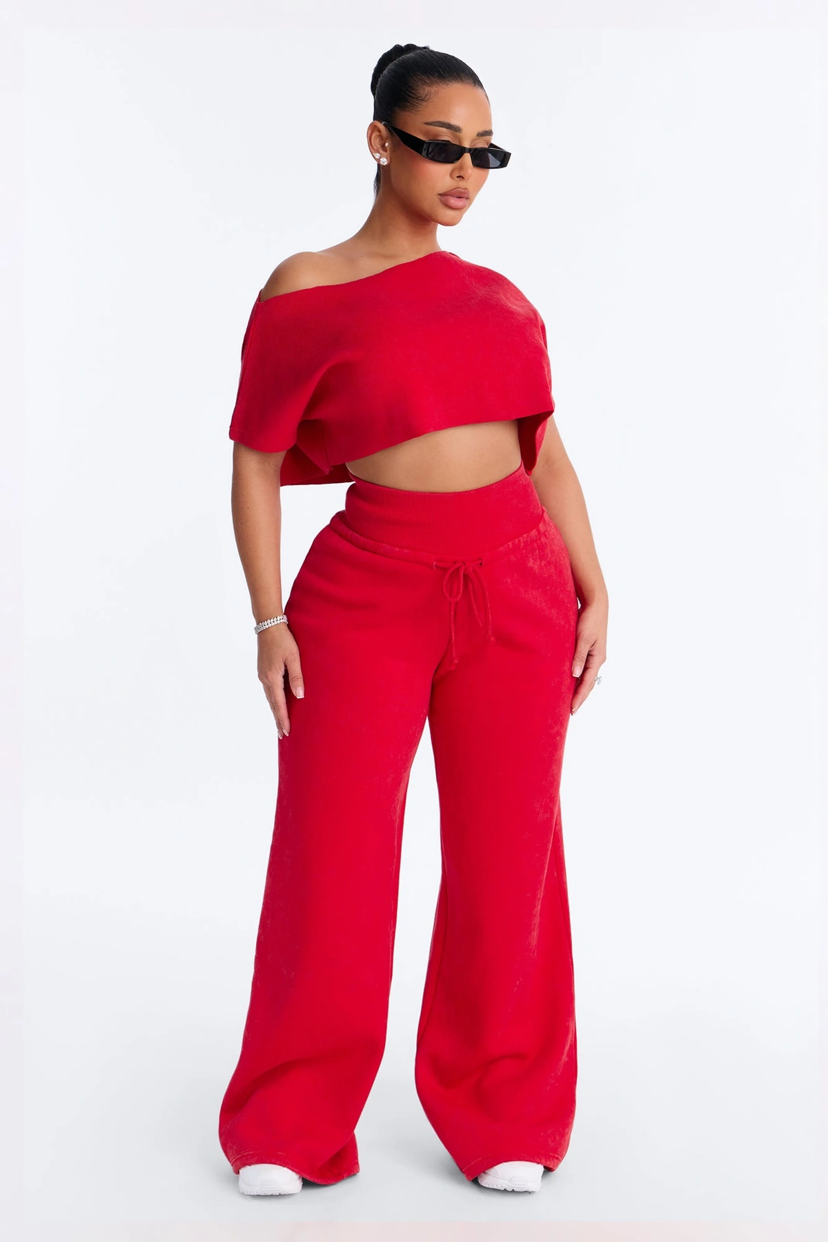 Mila Off Shoulder Top And Sweatpant Set - Red — Vermelho