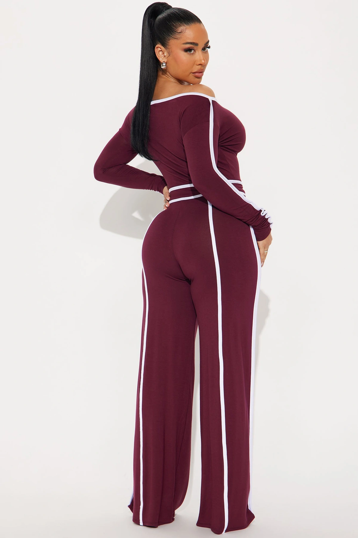 Sporty Moment Pant Set - Burgundy — Bordô