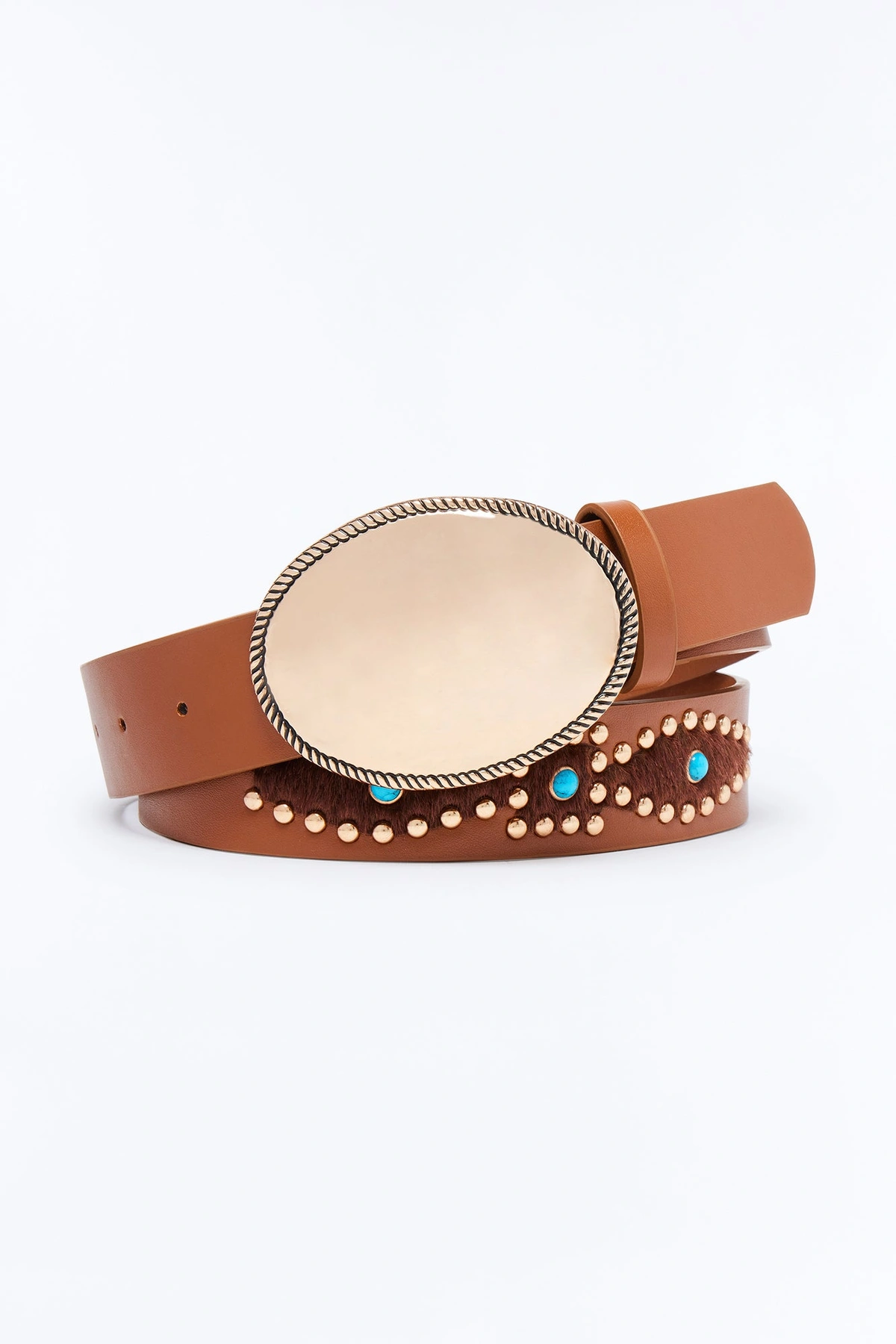Western Hunt Stones And Studded Faux Leather Belt - Brown/combo — Castanho/combinação