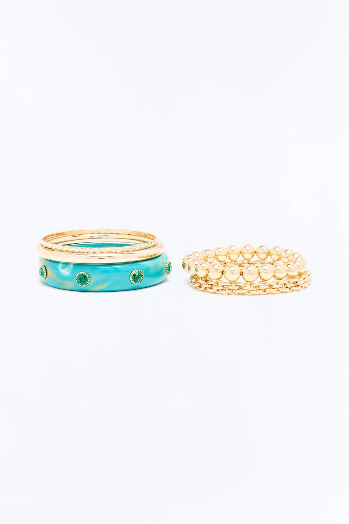 Beachside Dinner 5 Piece Bracelet Set - Gold/Blue — Dourado/Azul