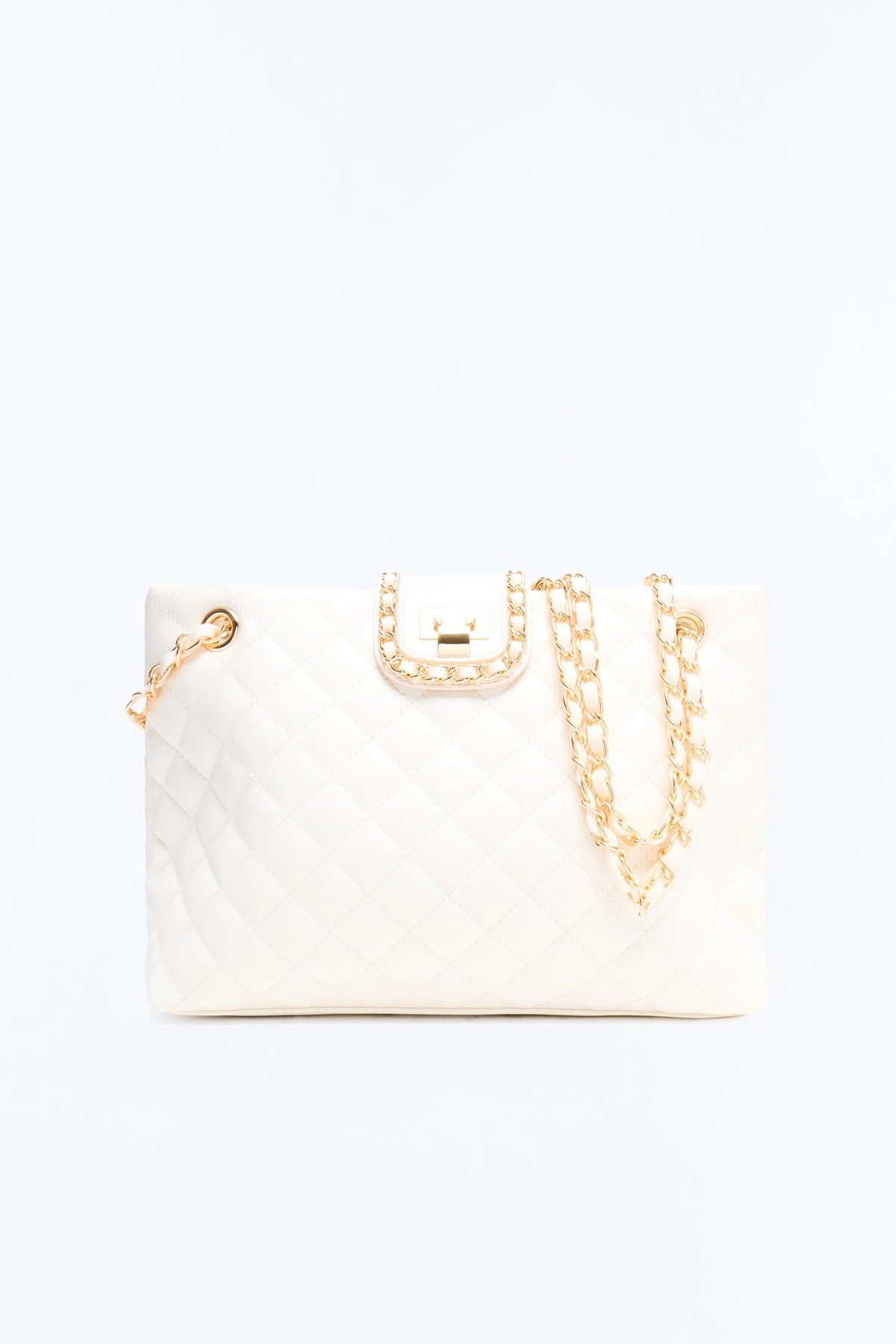 Clean Stitch Faux Leather Tote - Ivory — Marfim