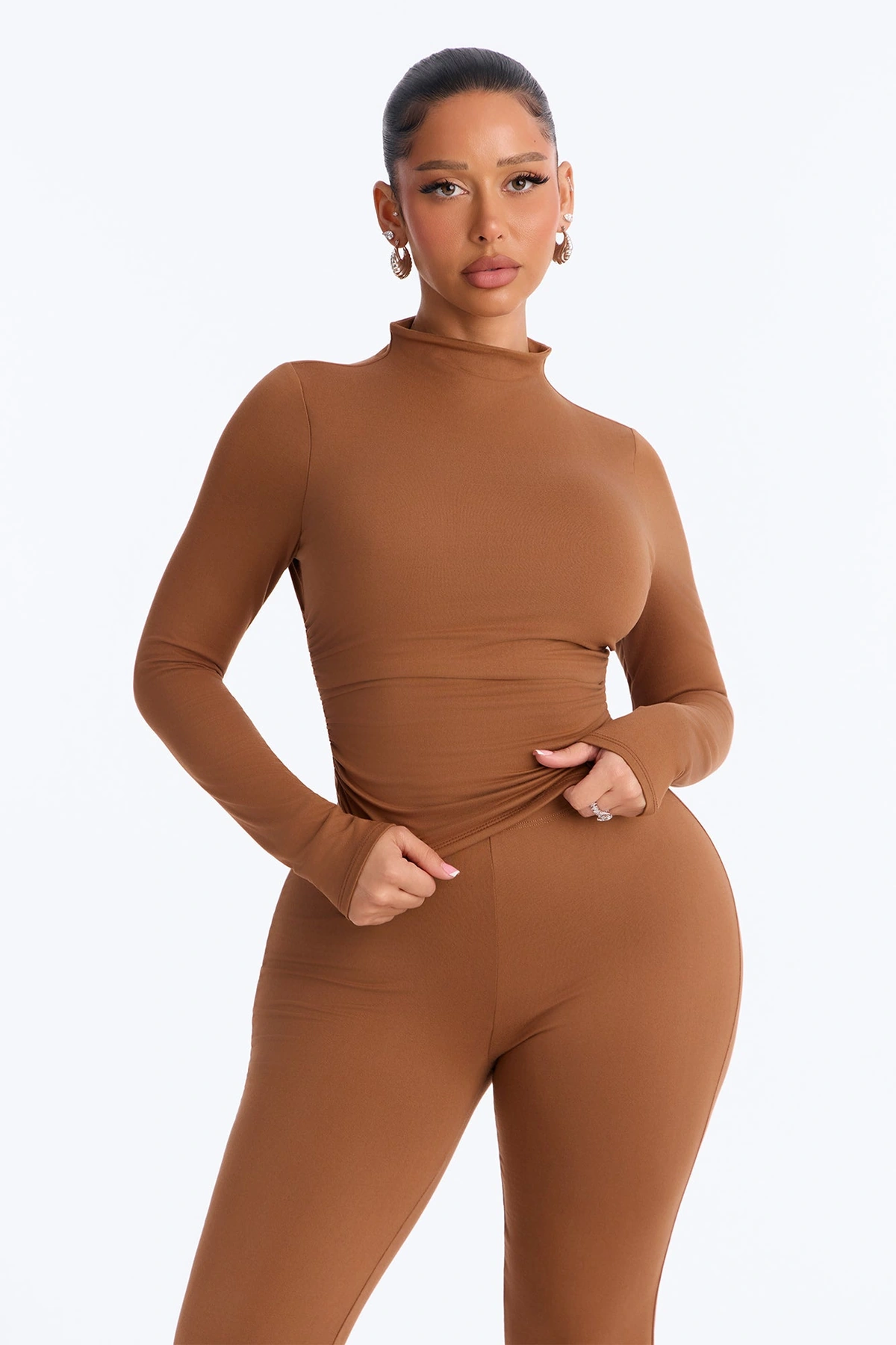Lielle Mock Neck Pant Set - Mocha — Moca