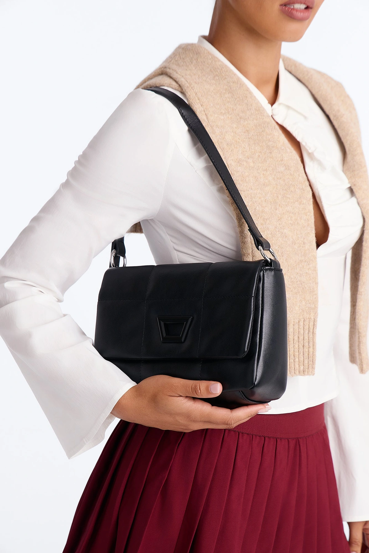 Softest To Touch Faux Leather Quilted Shoulder Bag - Black — Preto