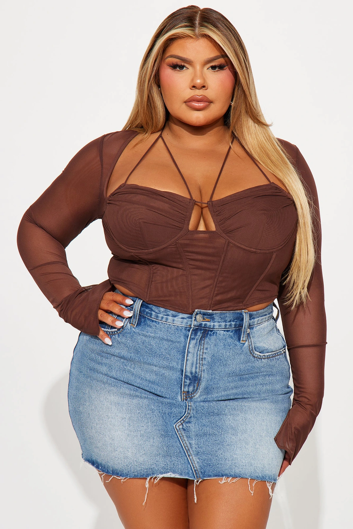 Melanie Mesh Corset Top - Brown — Castanho