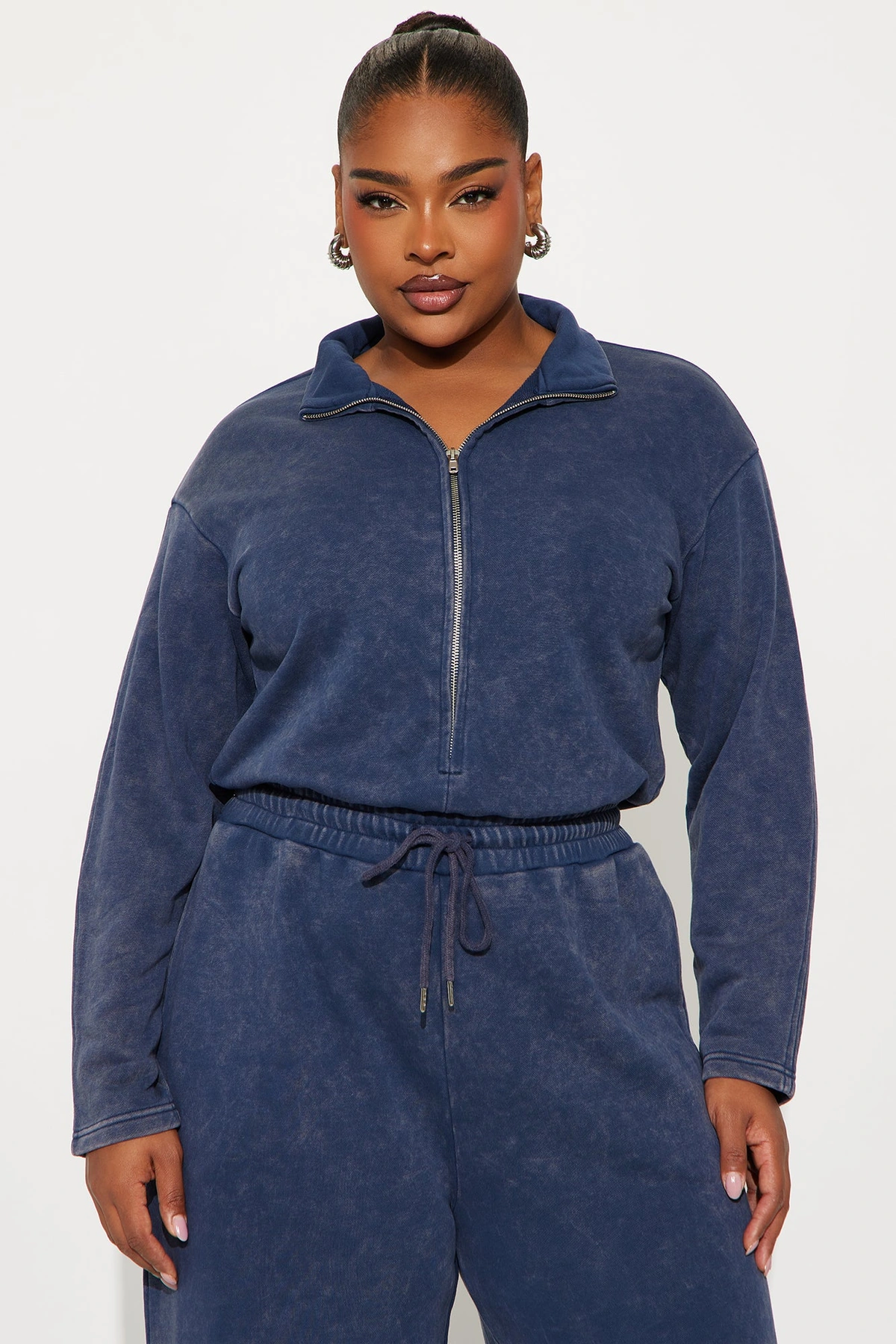 Busy Schedule Washed French Terry Jumpsuit - Navy — Azul-marinho