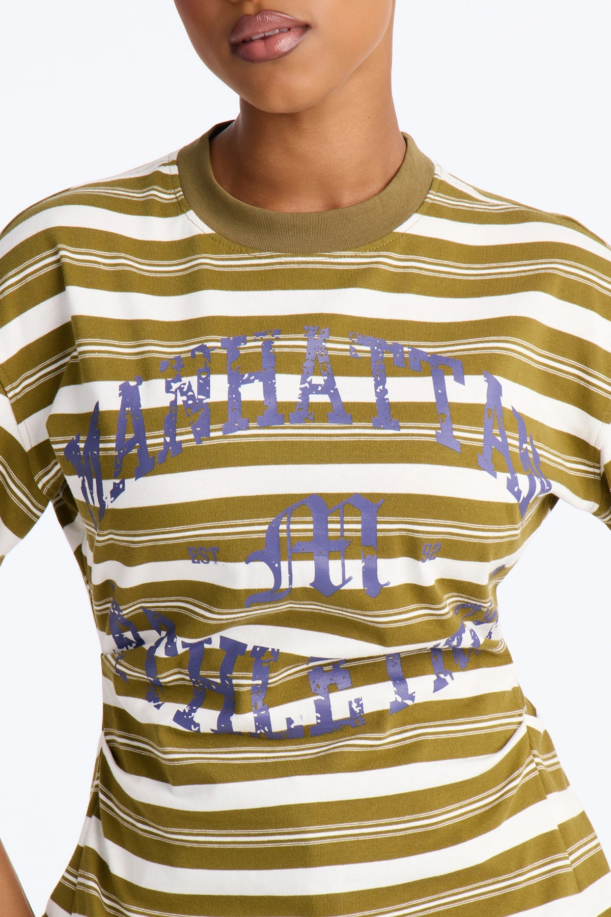 Manhattan Athletics Striped Cinched T-shirt - Green — Verde