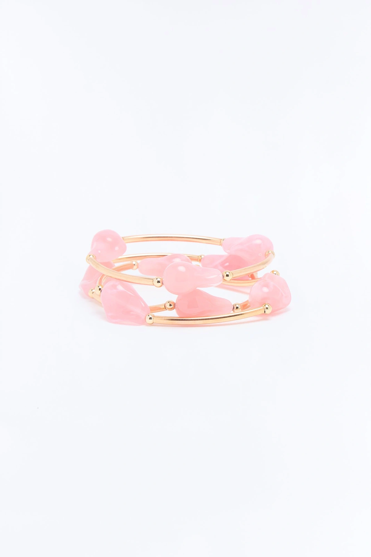 In The Tropics 3 Piece Bracelet Set - Gold/Pink — Dourado/Rosa
