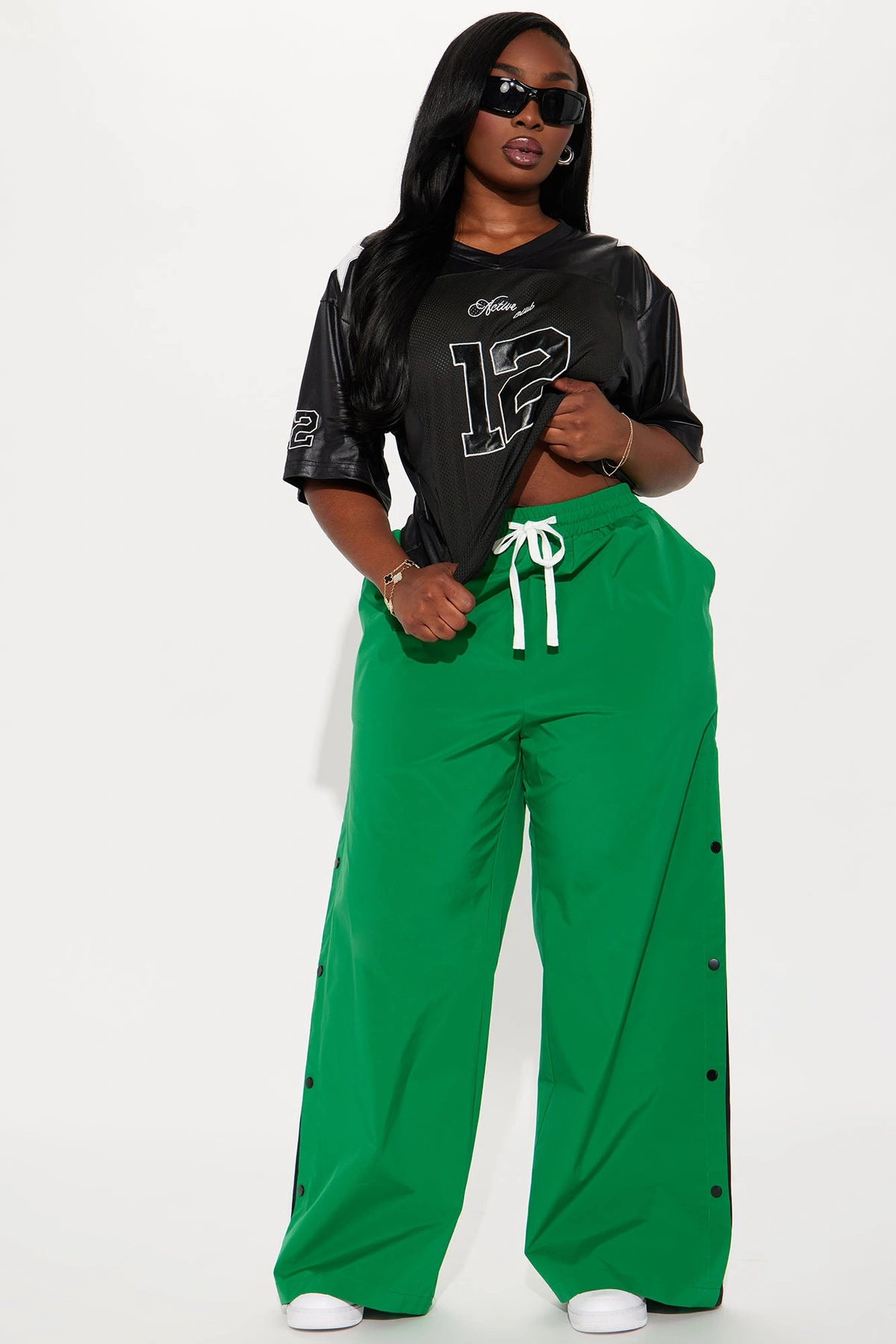 Jennie Snap Button Track Pant - Green/combo — Verde/combinação