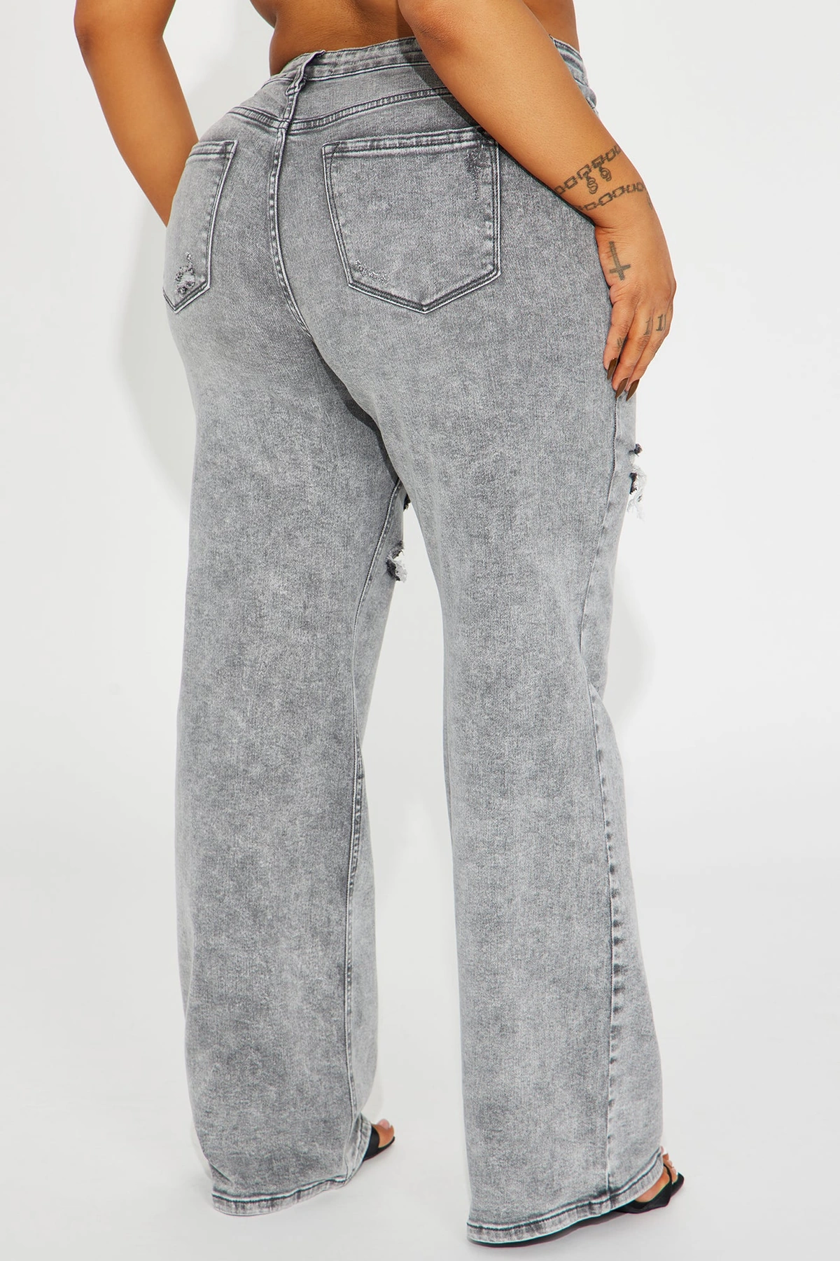 Remi Ripped Stretch Baggy Jeans - Grey — Cinzento
