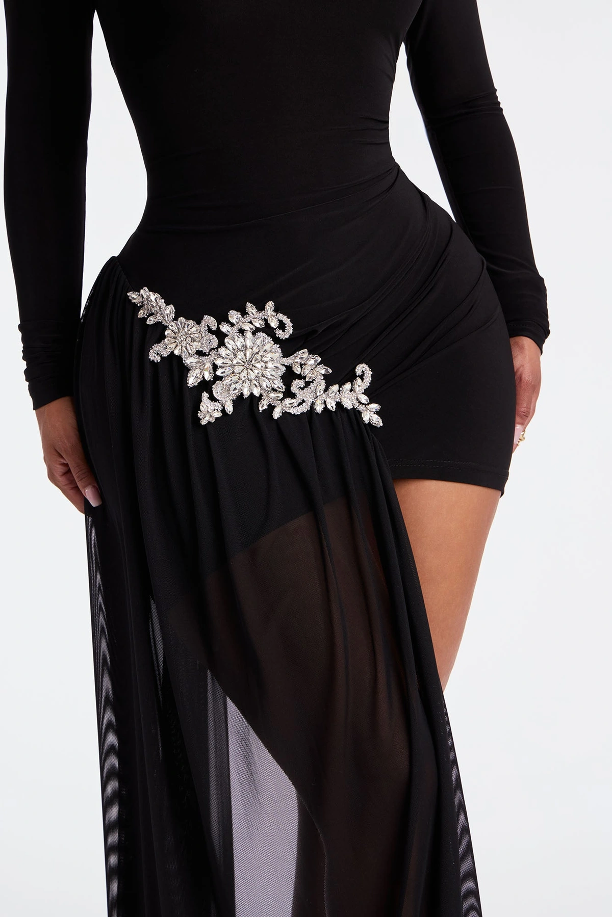 Leni Embellished Draped Mini Dress - Black — Preto