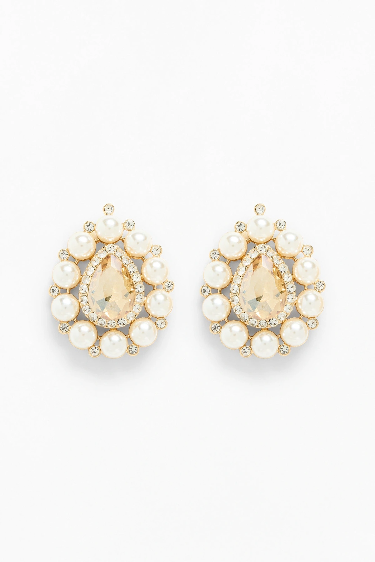 Queen Of The Night Stud Earrings - White/Gold — Branco/Dourado