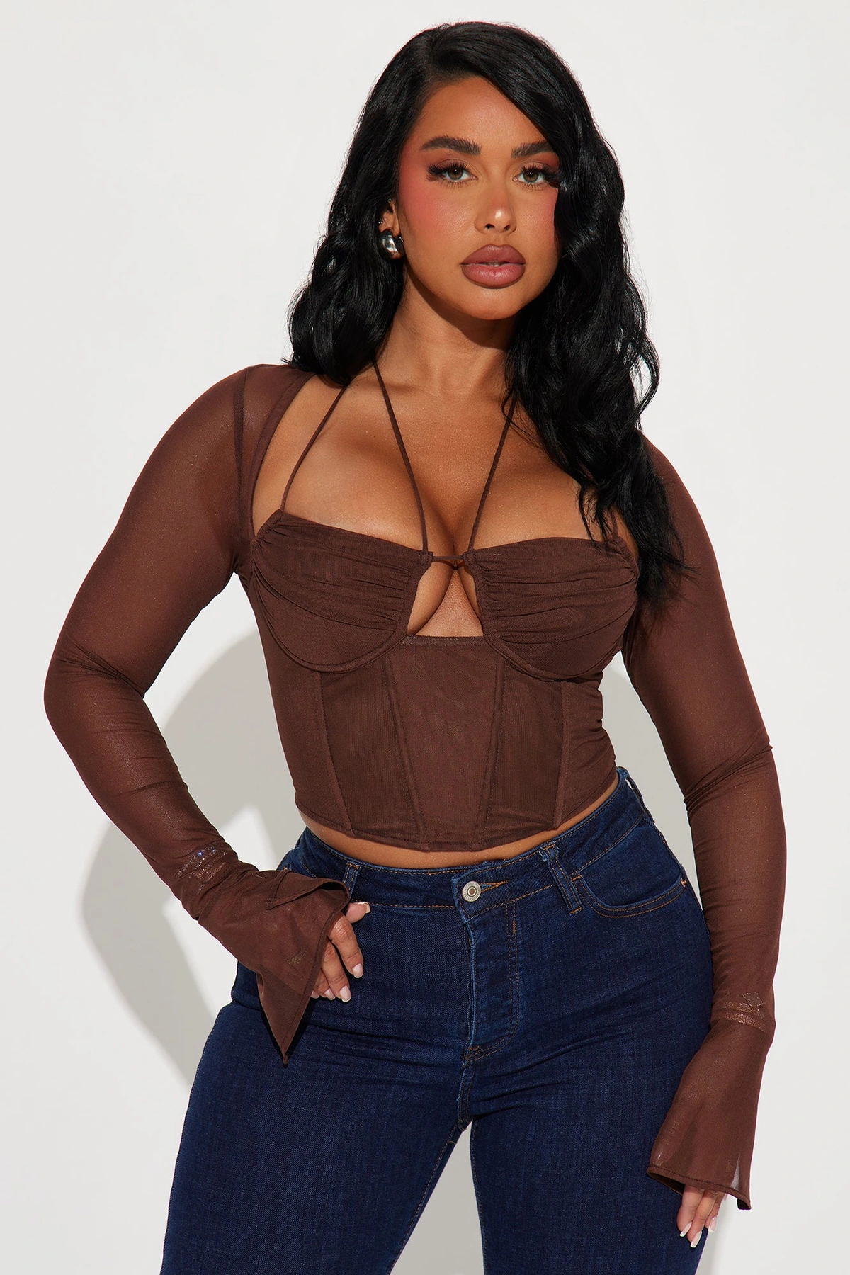 Melanie Mesh Corset Top - Brown — Castanho