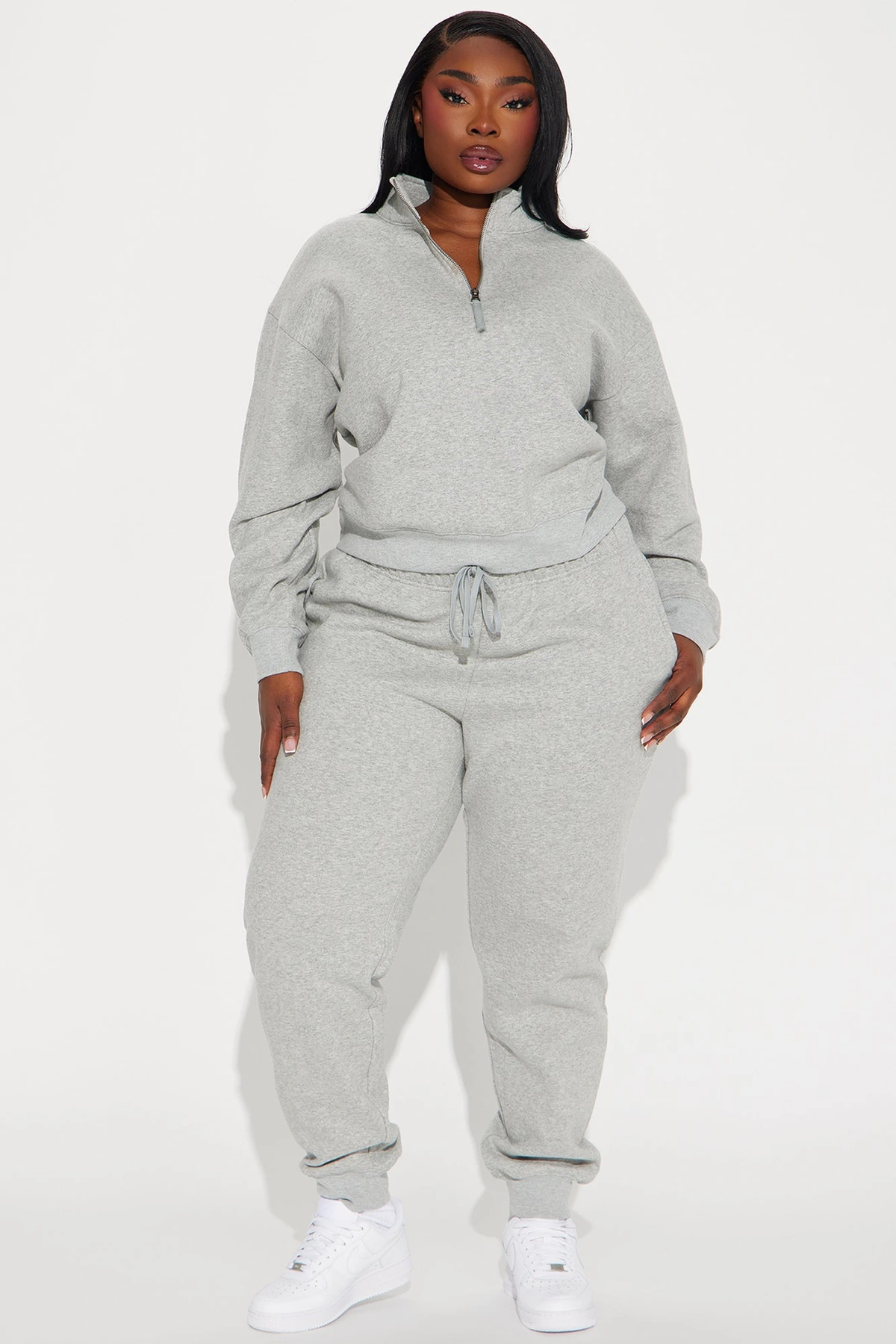 On My Own Half Zip Sweatsuit - Heather Grey — Cinzento mesclado