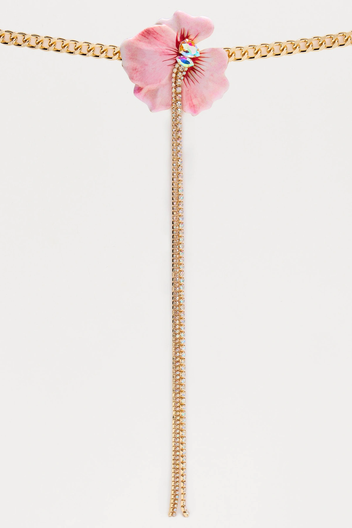 3D Floral Rhinestones Lariat Necklace - Pink/combo — Rosa/combinação