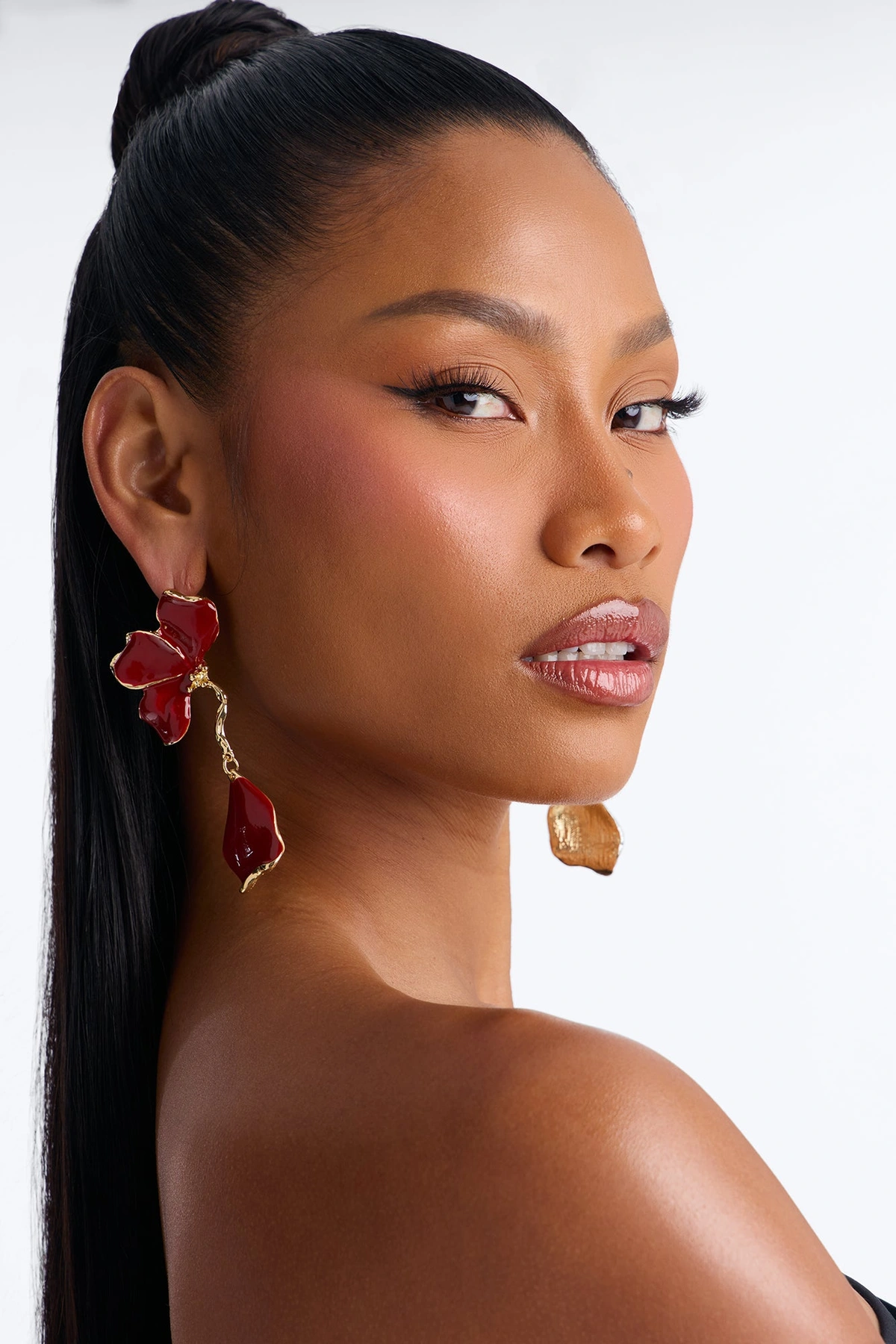 Falling Petal Love Earrings - Burgundy/combo — Bordô/combinação