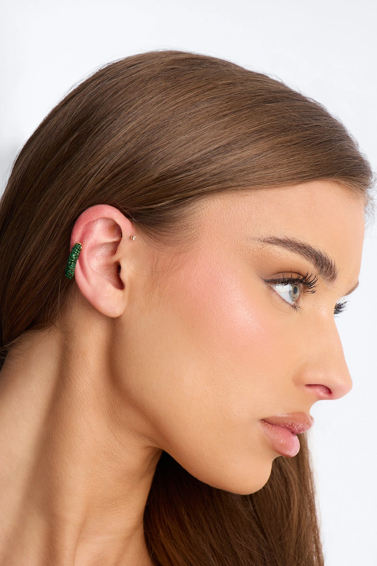 Rhinestone Girly 2 Piece Ear Cuff Set - Gold/Green — Dourado/Verde