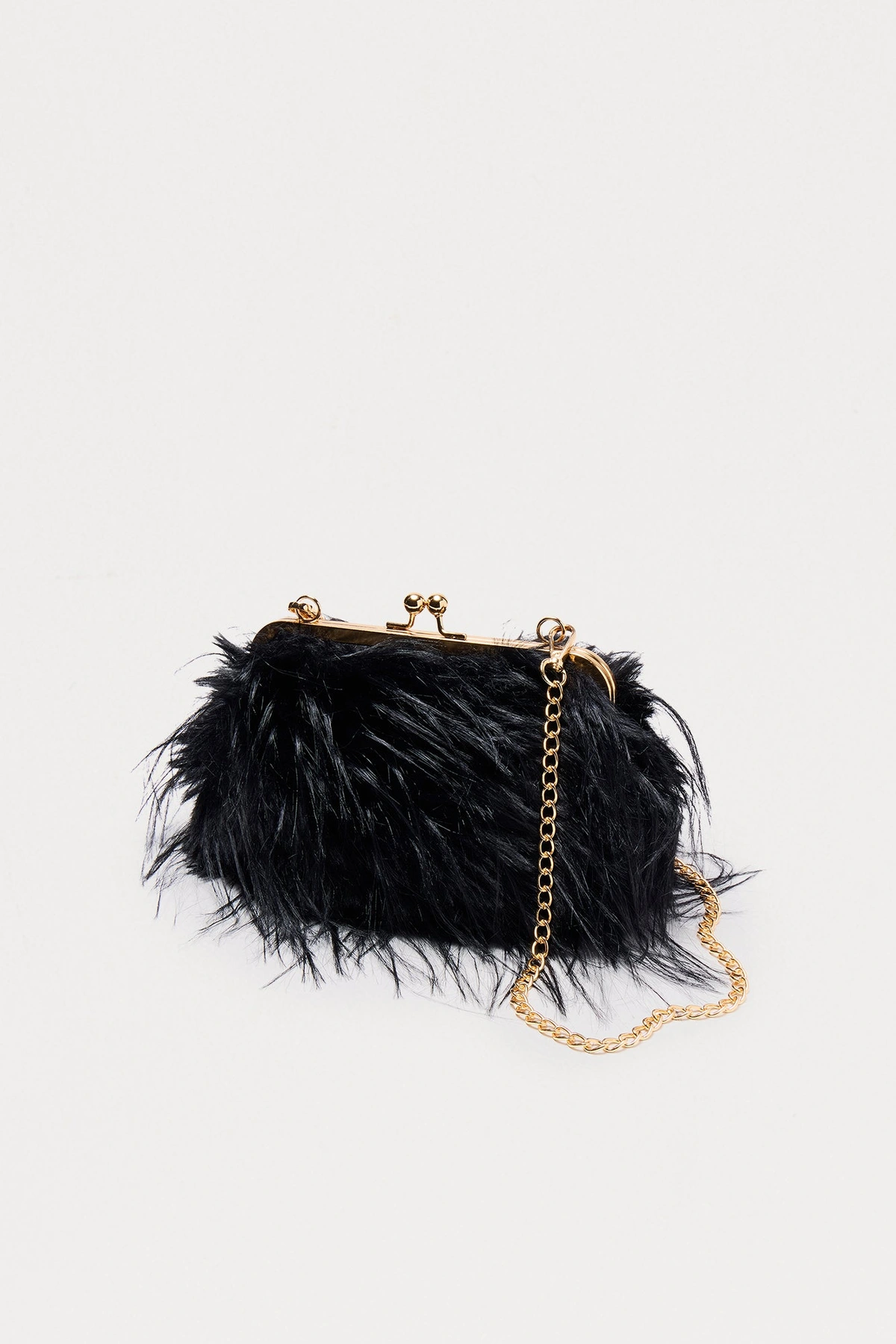Double Date Faux Fur Clutch - Black — Preto