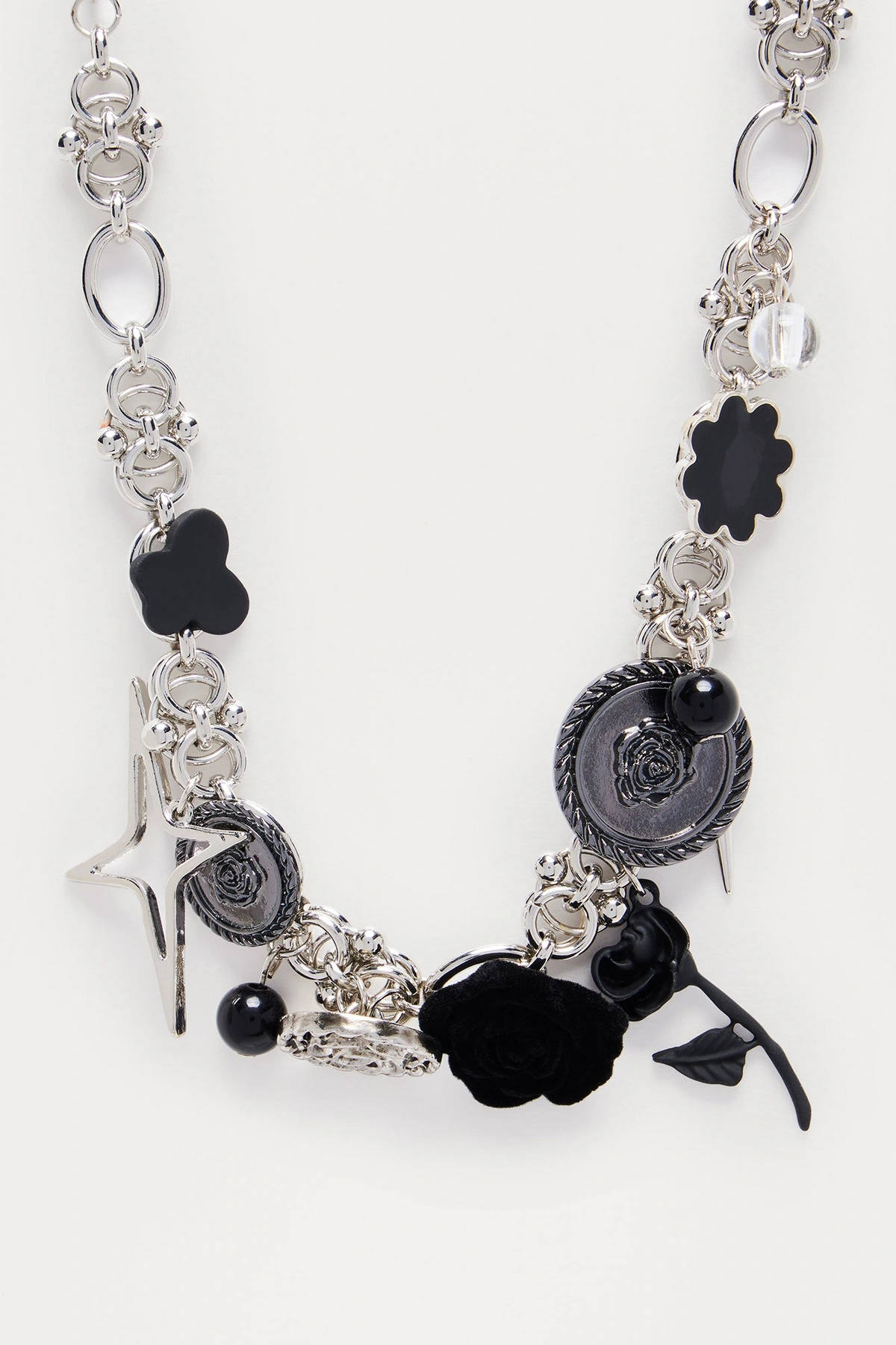 Dark Feminine Choker Necklace - Silver/Black — Prateado/Preto