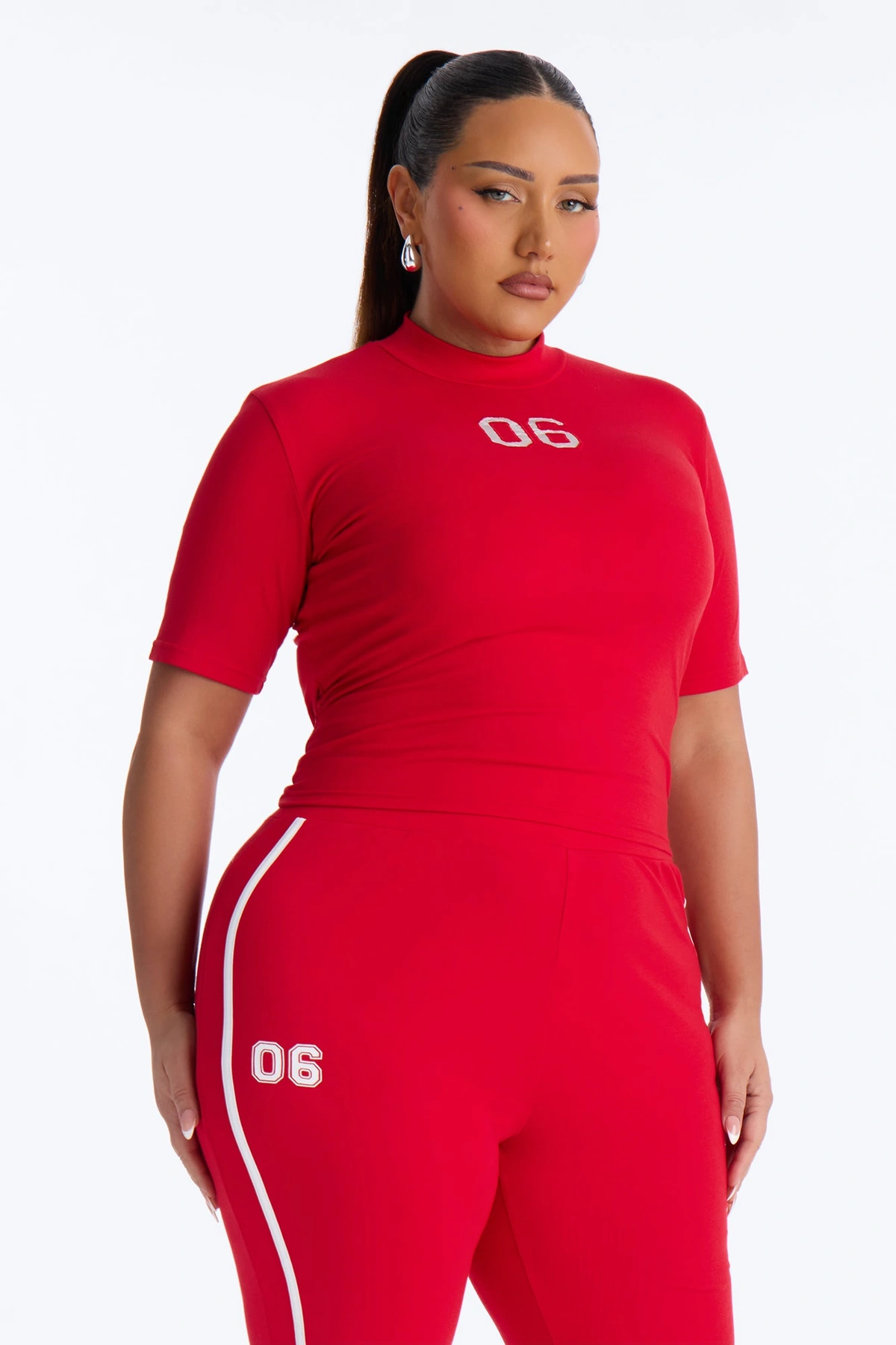 Sporty Vibe Ribbed Pant Set - Red — Vermelho