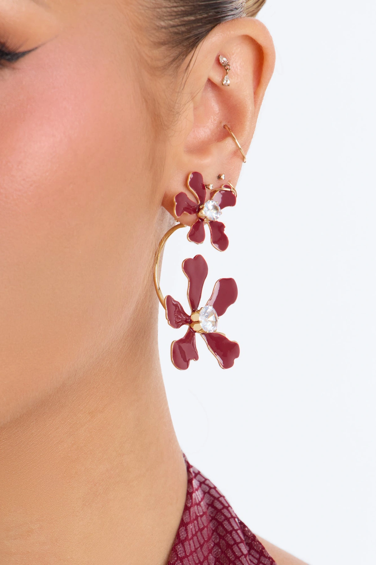 Rare Flower Drop Earrings - Burgundy — Bordô