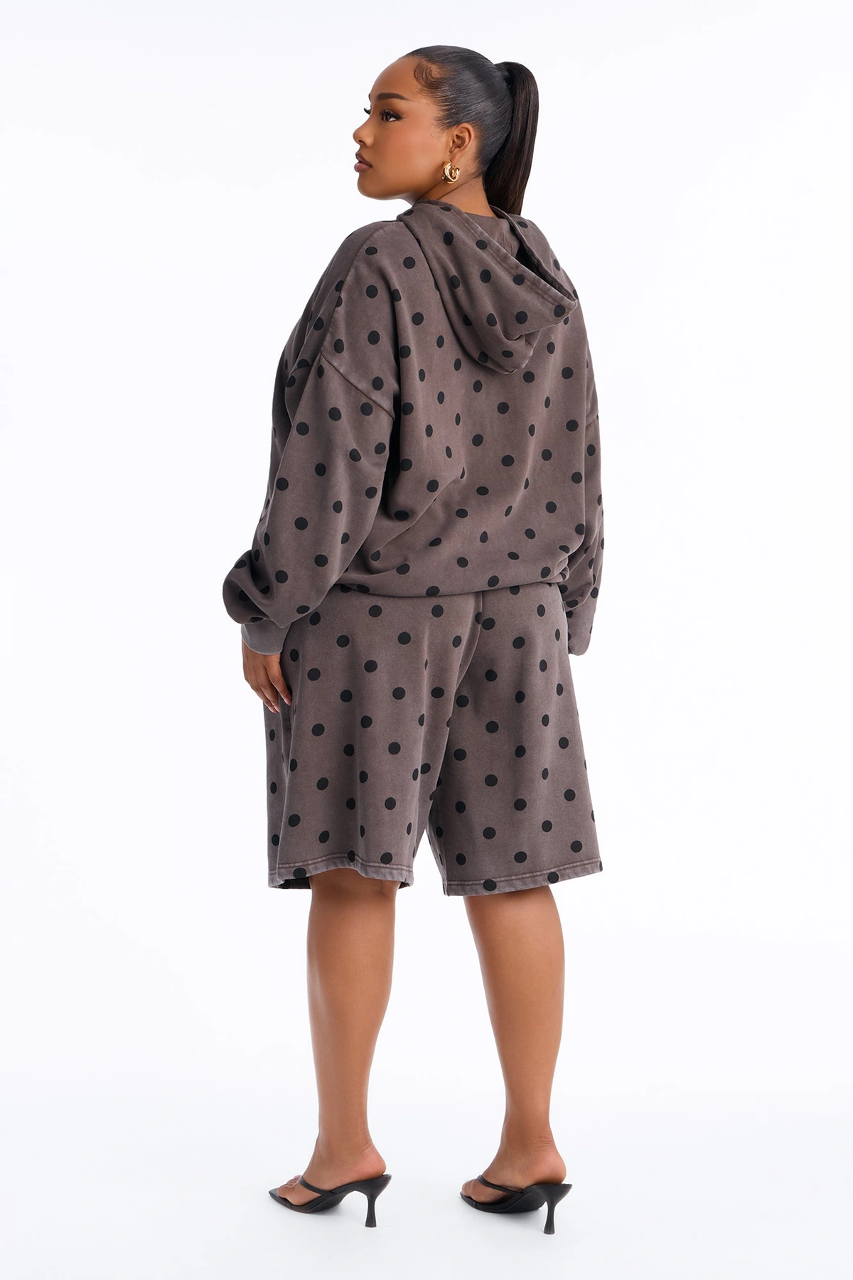 Taylor Polka Dot Washed Fleece Jort Set - Brown — Castanho