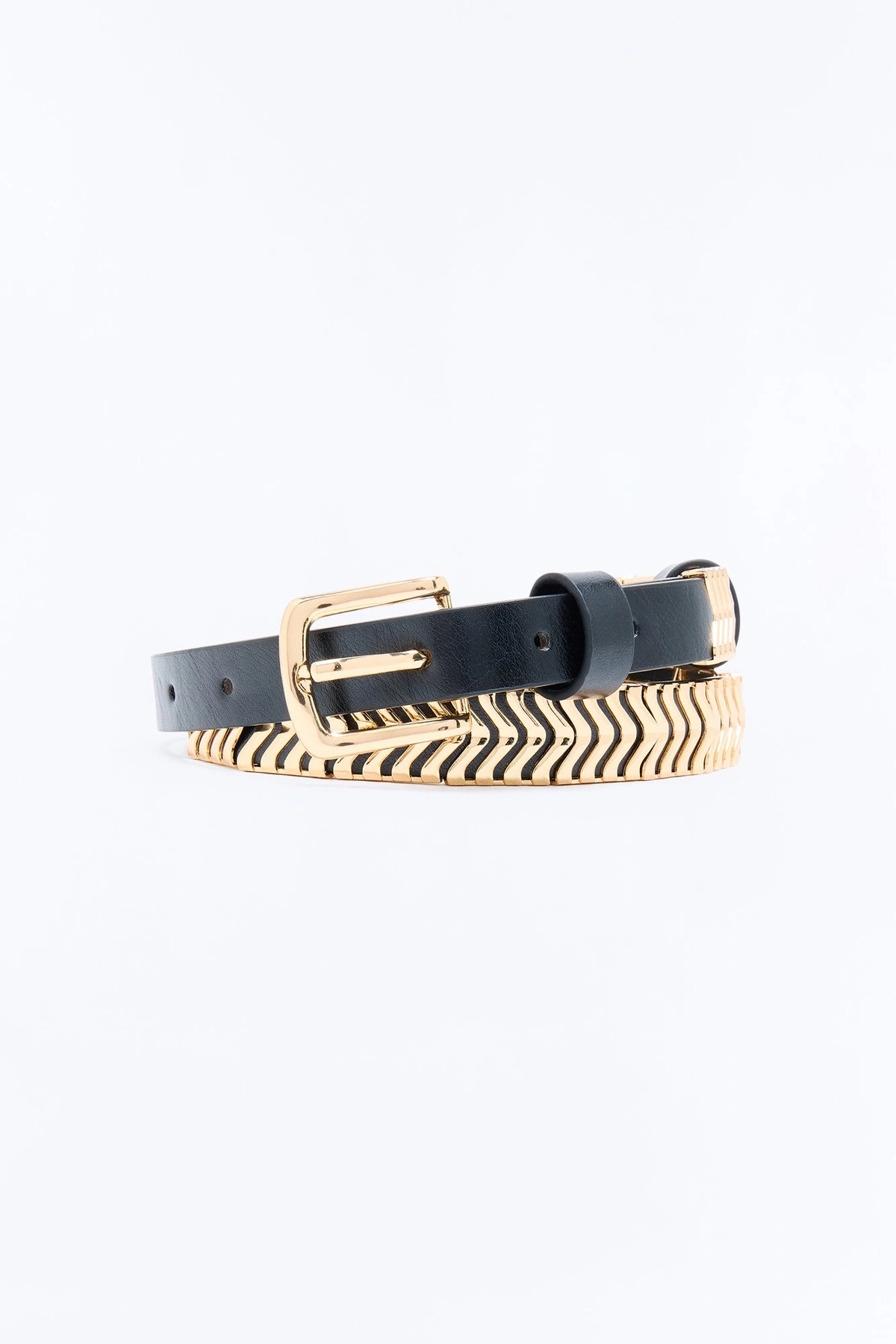 Iron Trail Faux Leather Belt - Black/Gold — Preto/Dourado