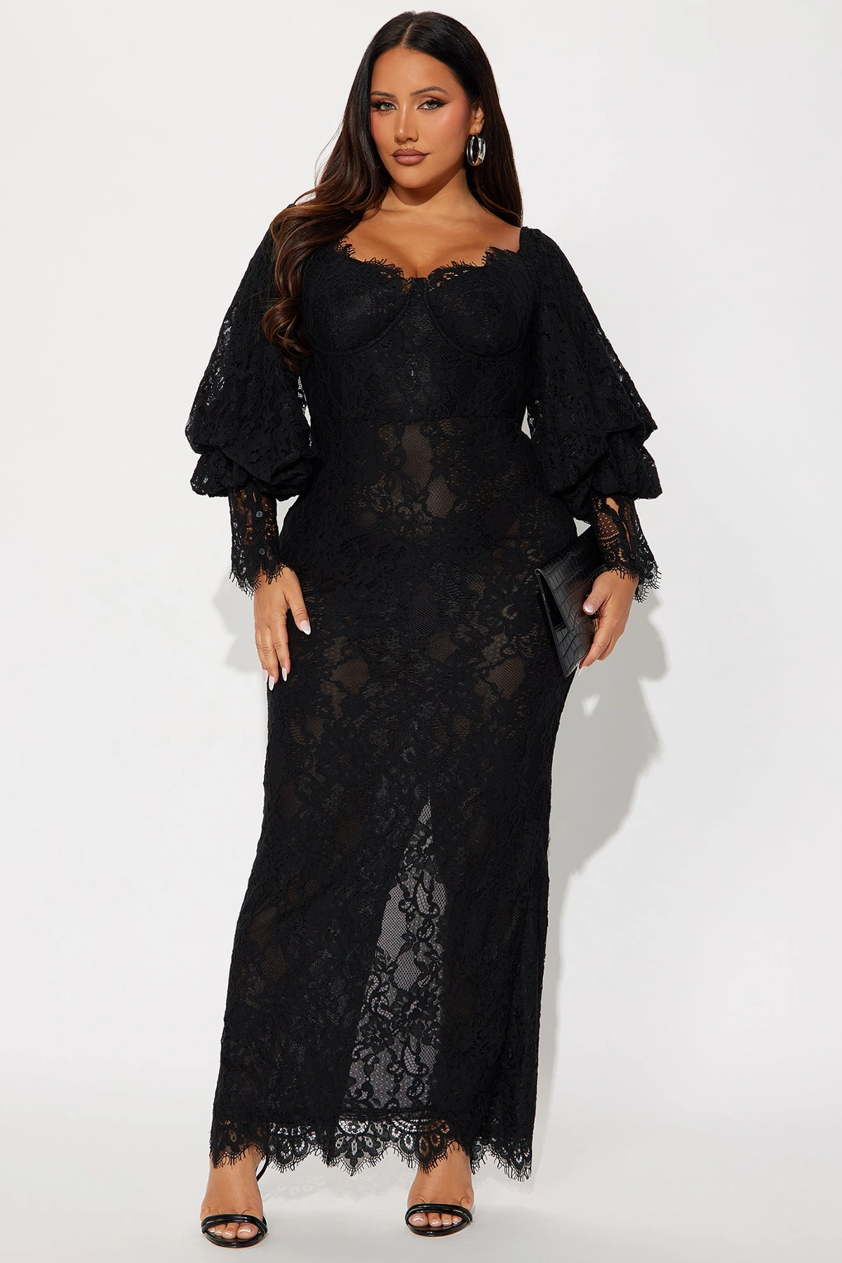Natalia Lace Maxi Dress - Black — Preto